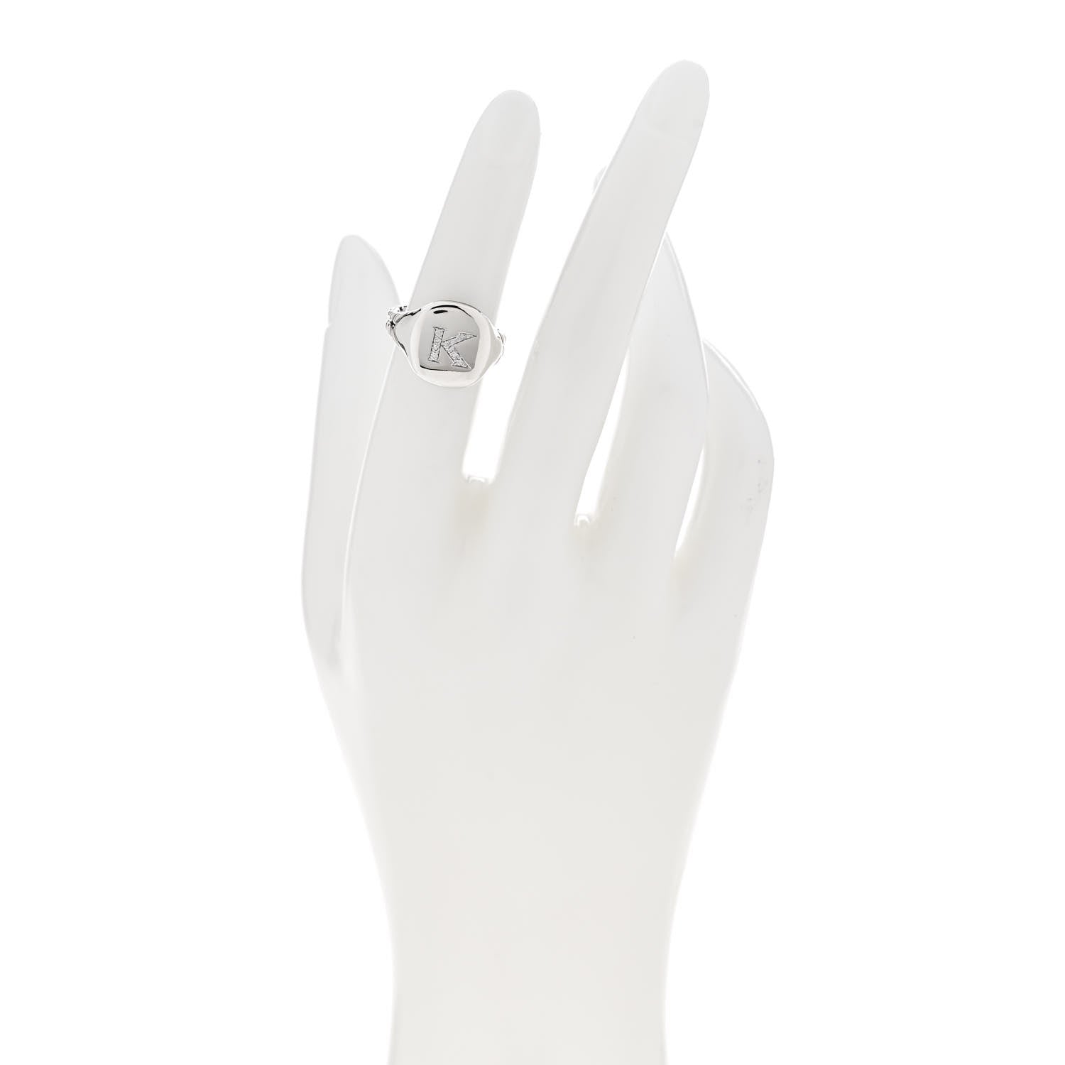 David Yurman Sterling Silver Diamond 14mm Initial K Pinky Ring 49 5 2 of 6