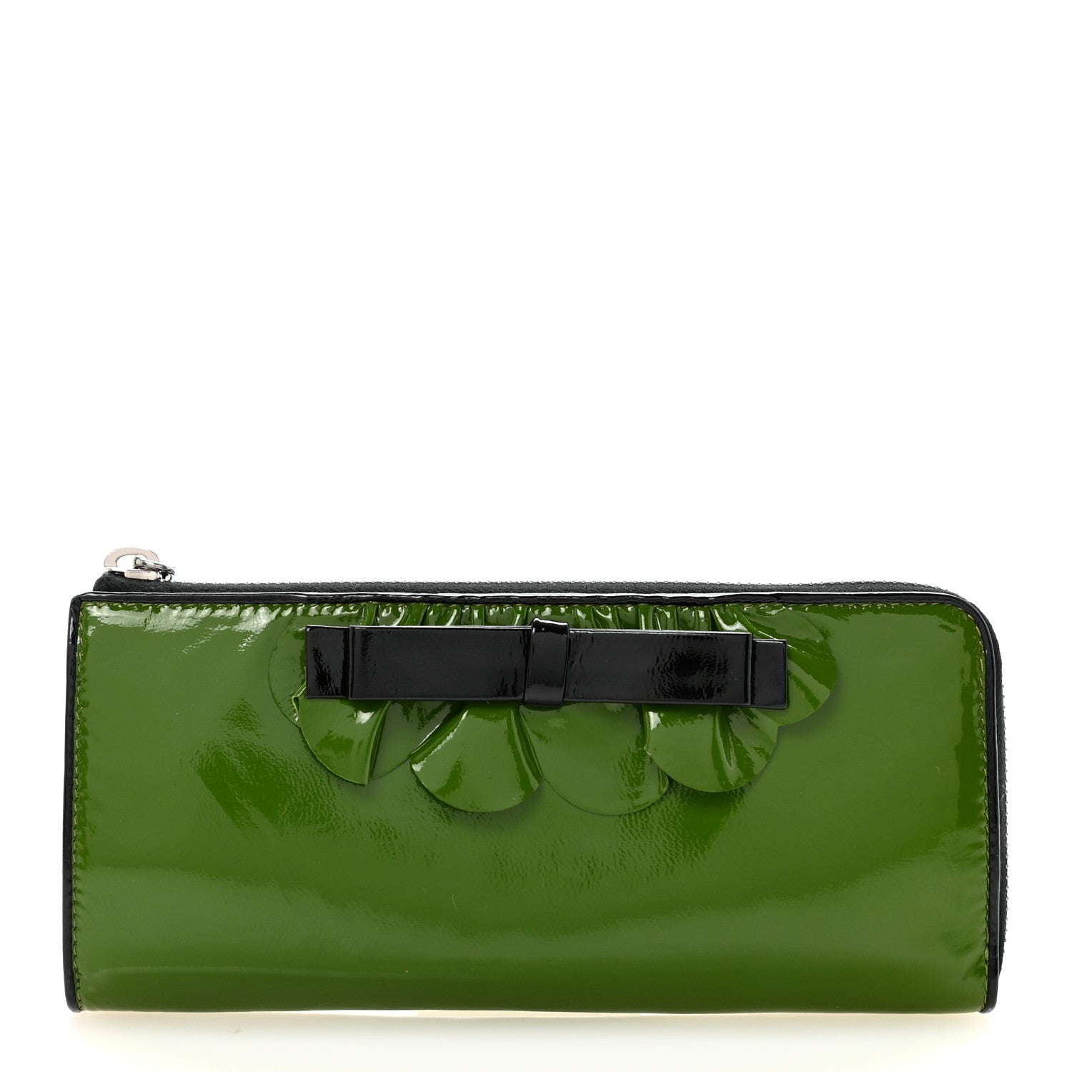 Miu Miu Patent Bow Flap Wallet Green Black 1825901 – FASHIONPHILE