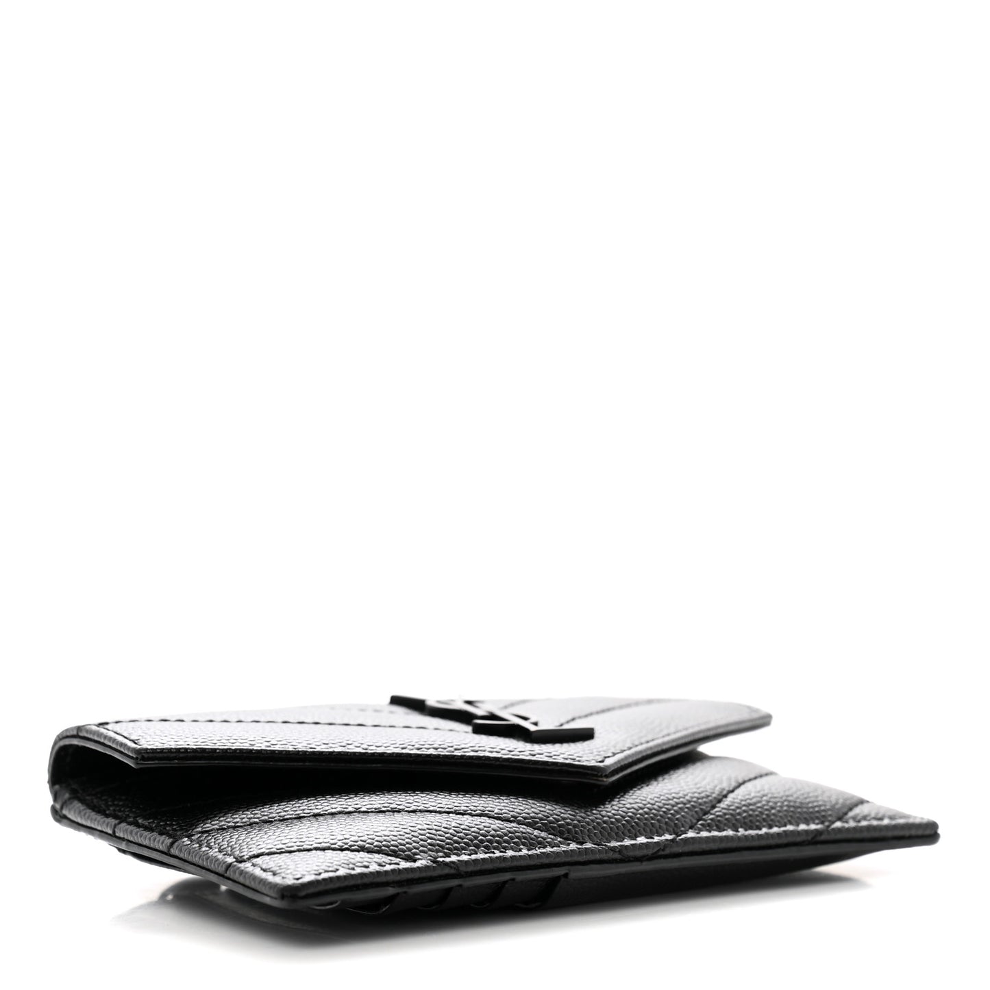 Grain De Poudre Matelasse Chevron Monogram Monochrome Compact Wallet Black