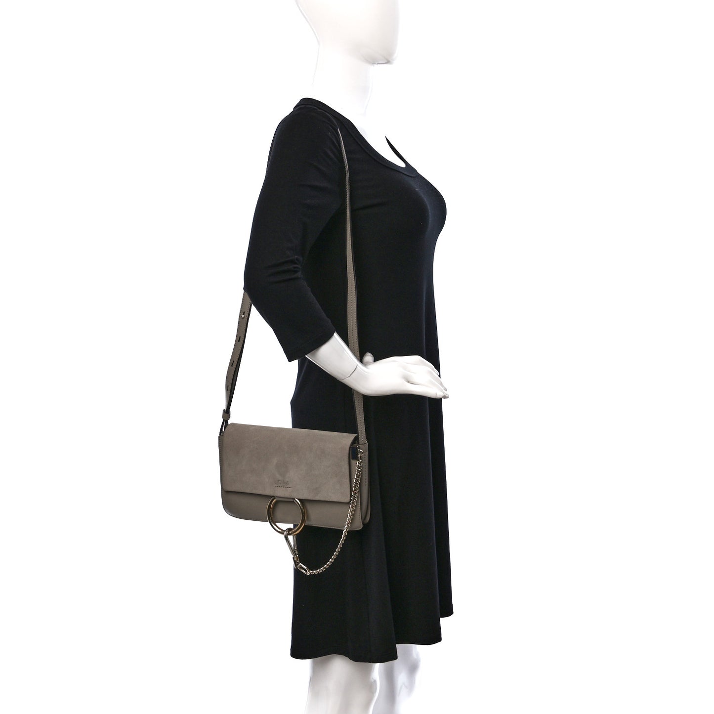 Suede Calfskin Small Faye Shoulder Bag Motty Grey