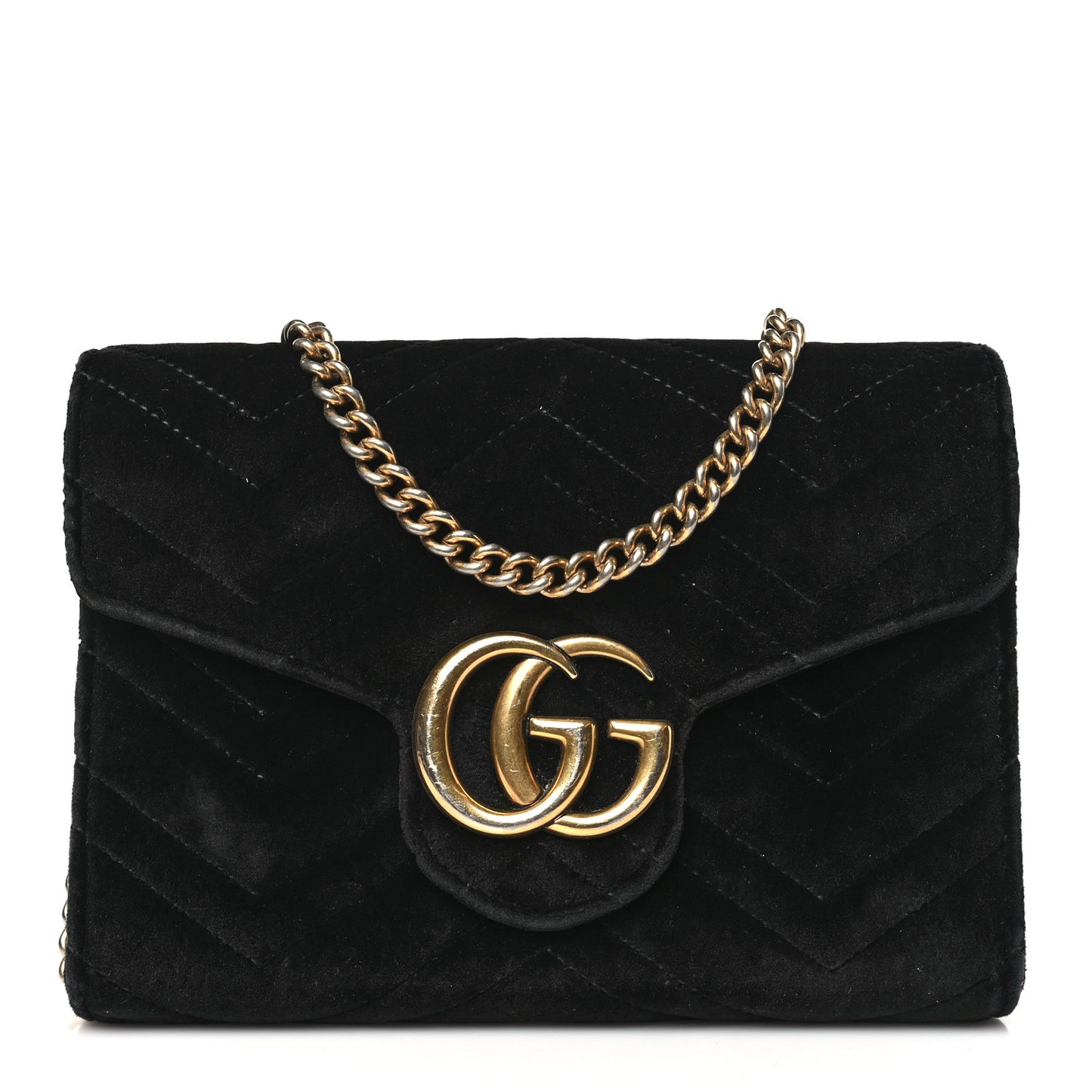Velvet Matelasse GG Marmont Chain Wallet Black