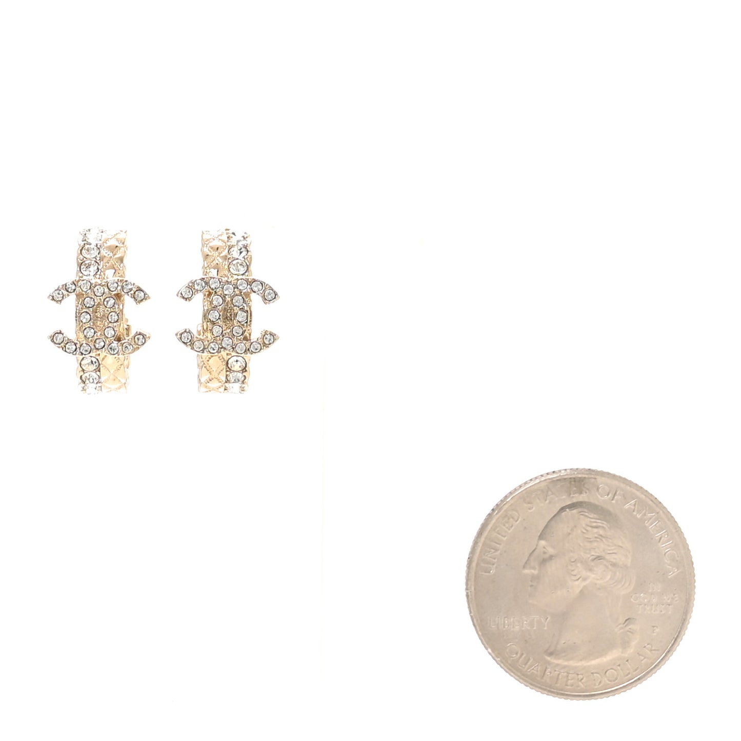 Metal Crystal Quilted CC Hoop Earrings Gold