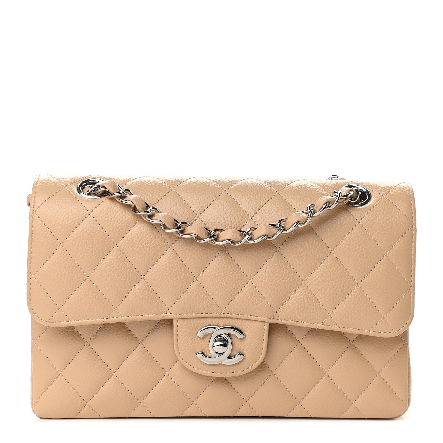 Caviar Quilted Small Double Flap Beige