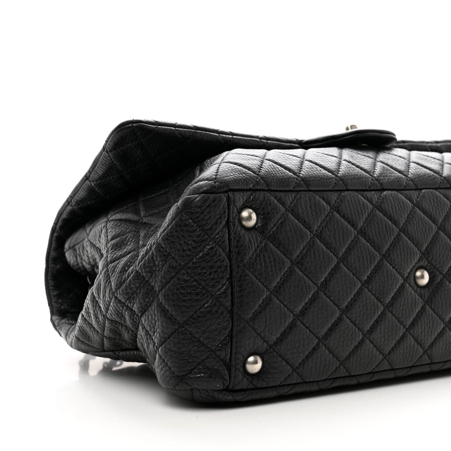 Grained Calfskin Quilted XXL Travel Flap Bag Black