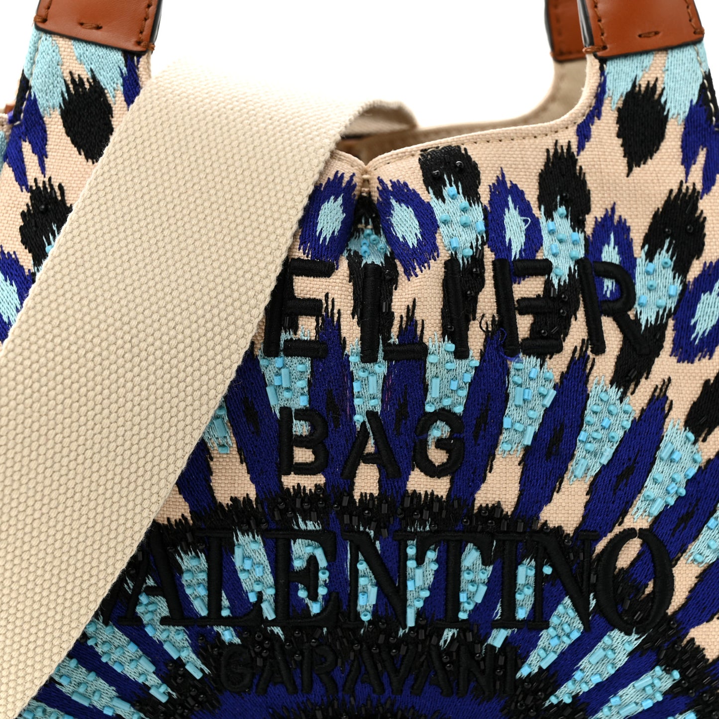 Canvas Beaded Embroidered Small Atelier Tote Bag Blue
