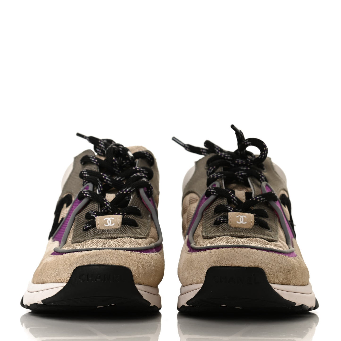 Mesh Suede Calfskin Grained Calfskin Womens CC Sneakers 39 Beige Dark Beige Purple