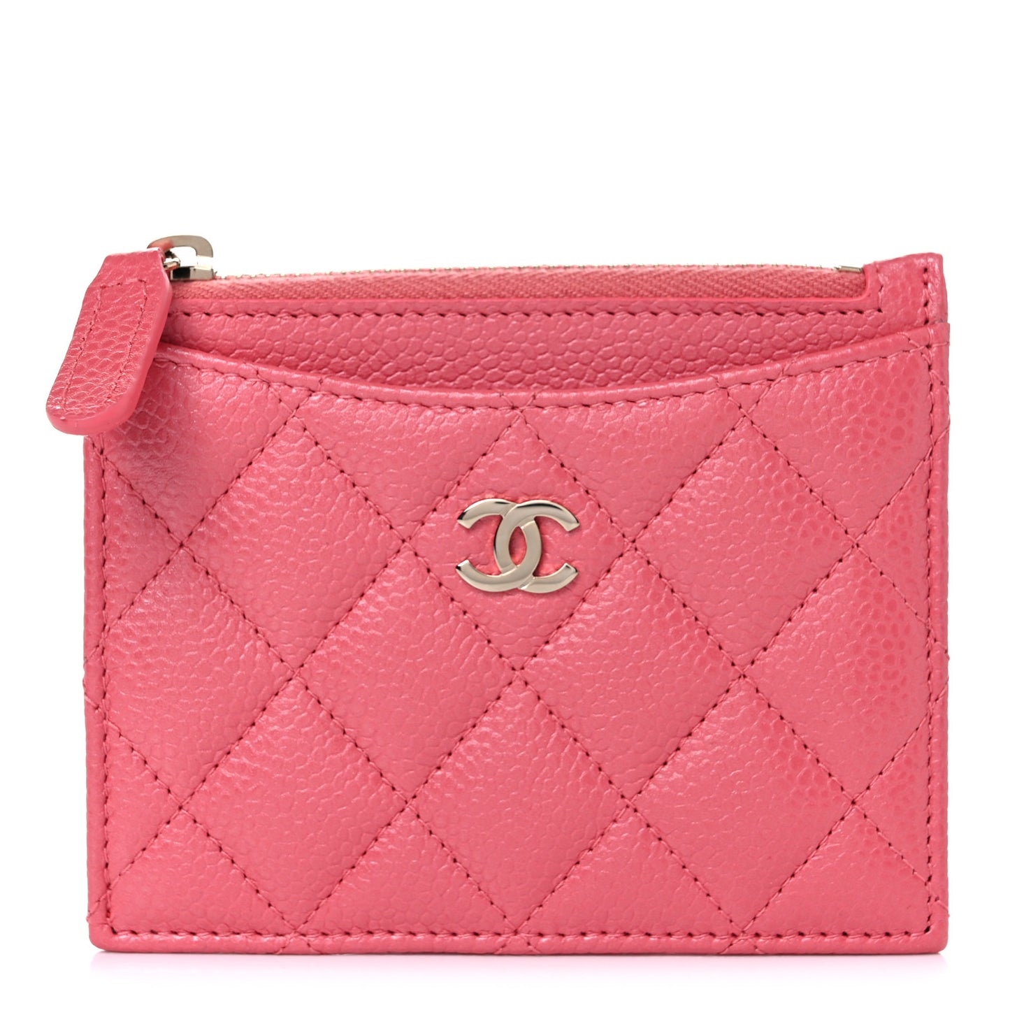 Caviar Quilted CC Zip Card Holder Pink