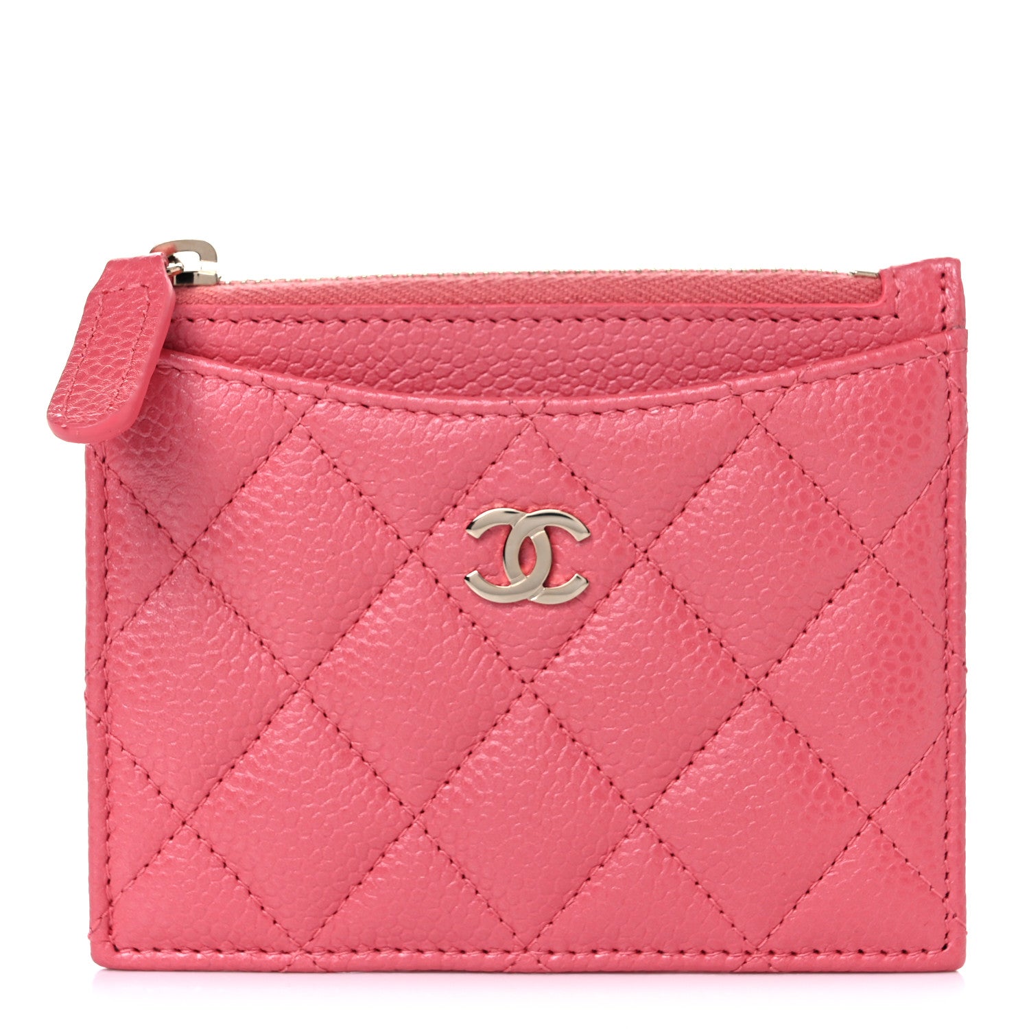 Chanel Caviar Quilted CC Zip Card Holder Pink 1 of 8