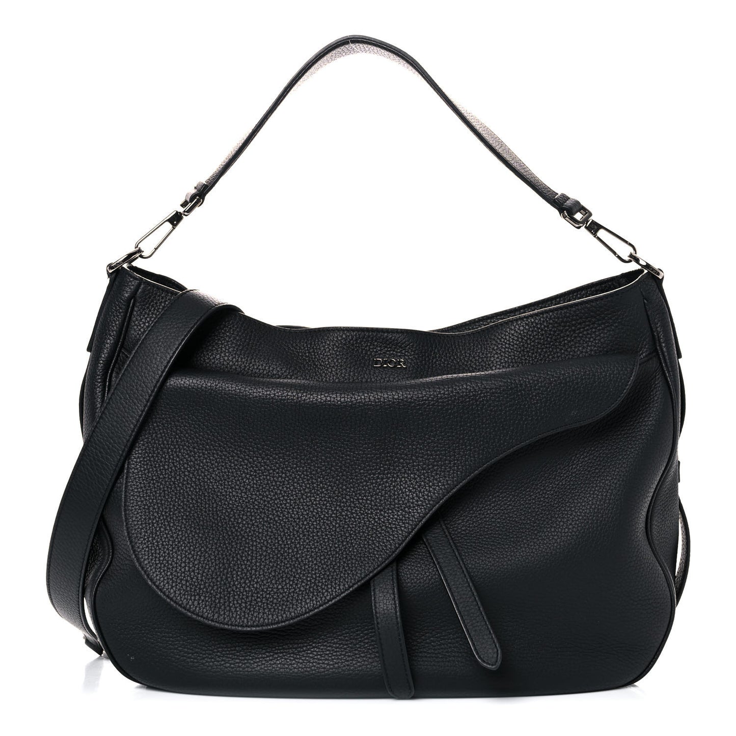 Grained Calfskin Saddle Soft Bag Black