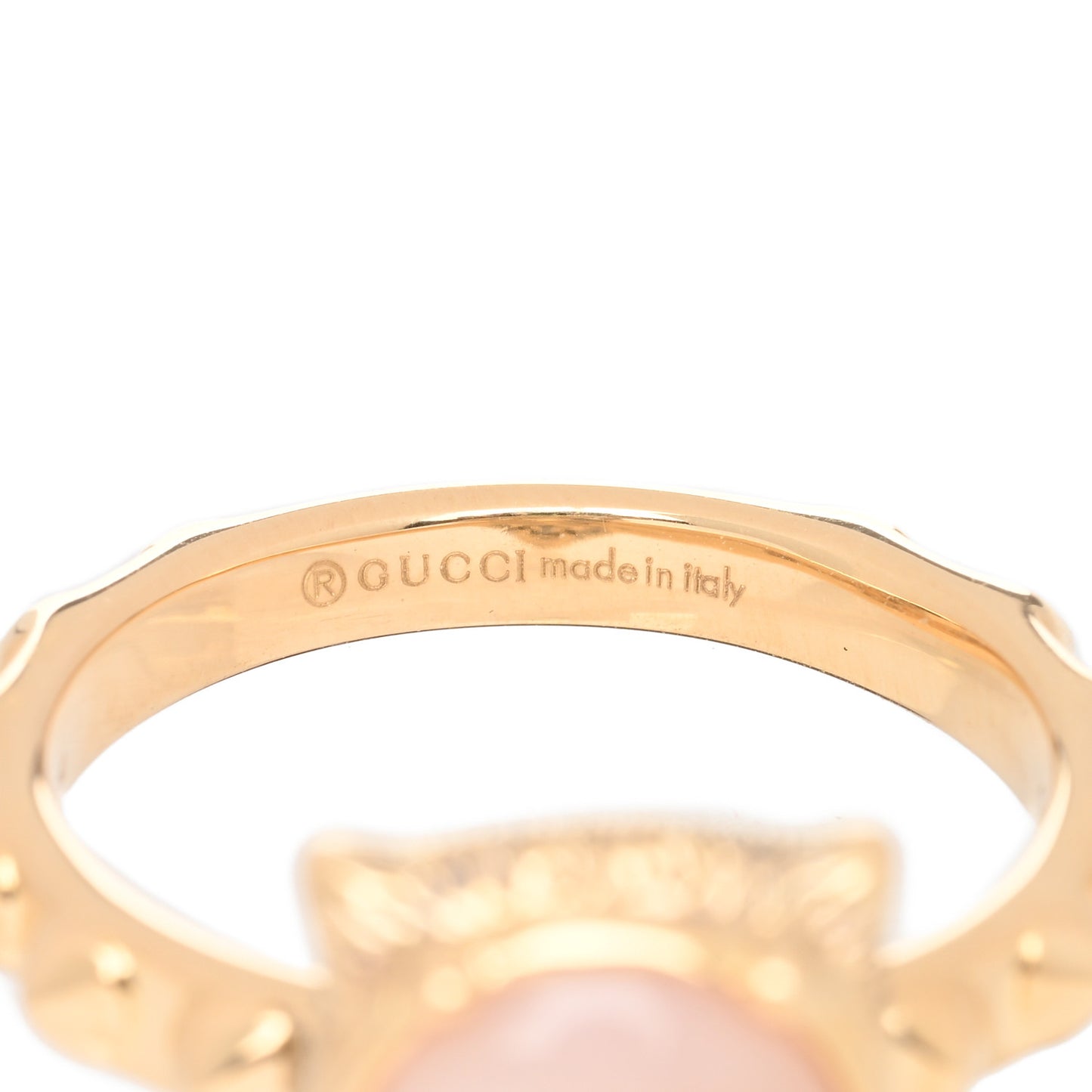 18K Yellow Gold Pink Opal Diamond Le Marché Des Merveilles Feline Ring 49 4.75