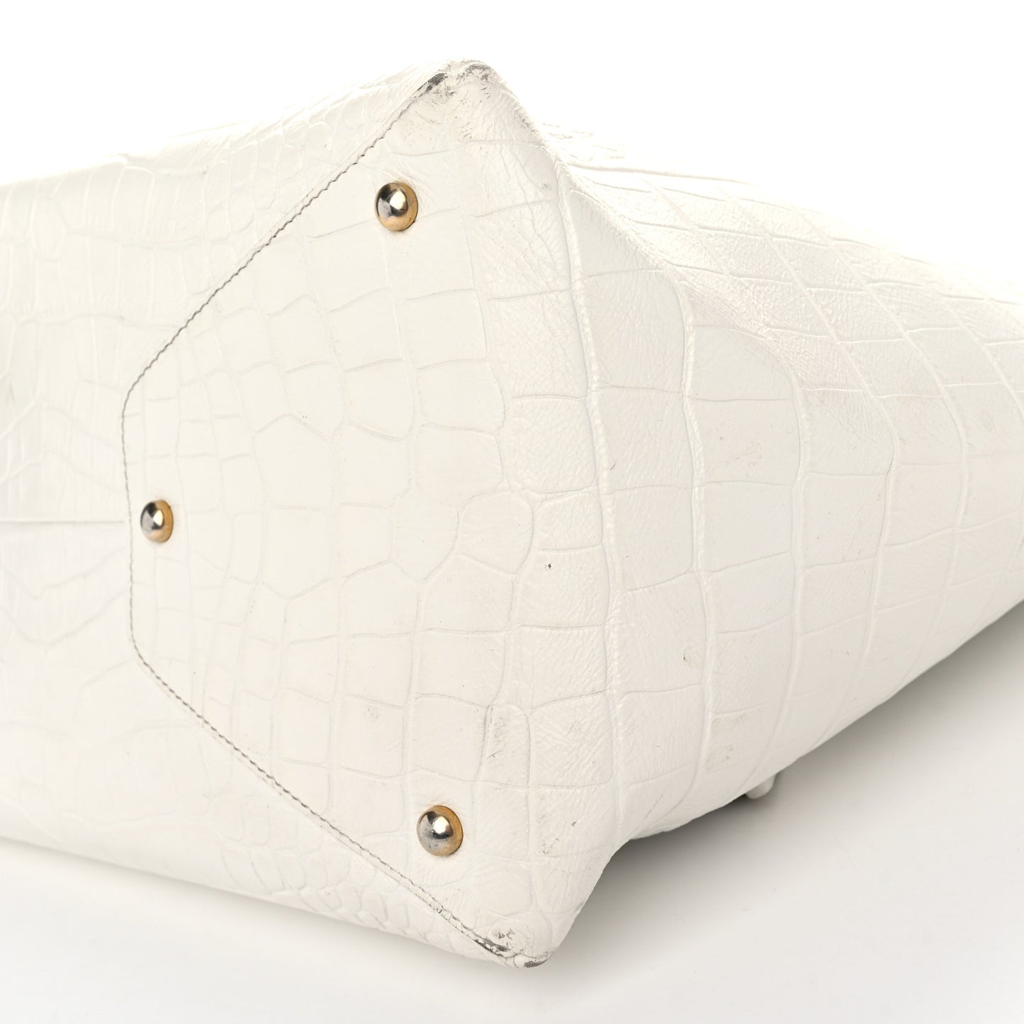 Calfskin Crocodile Embossed Large Cocodile Shopping Tote White