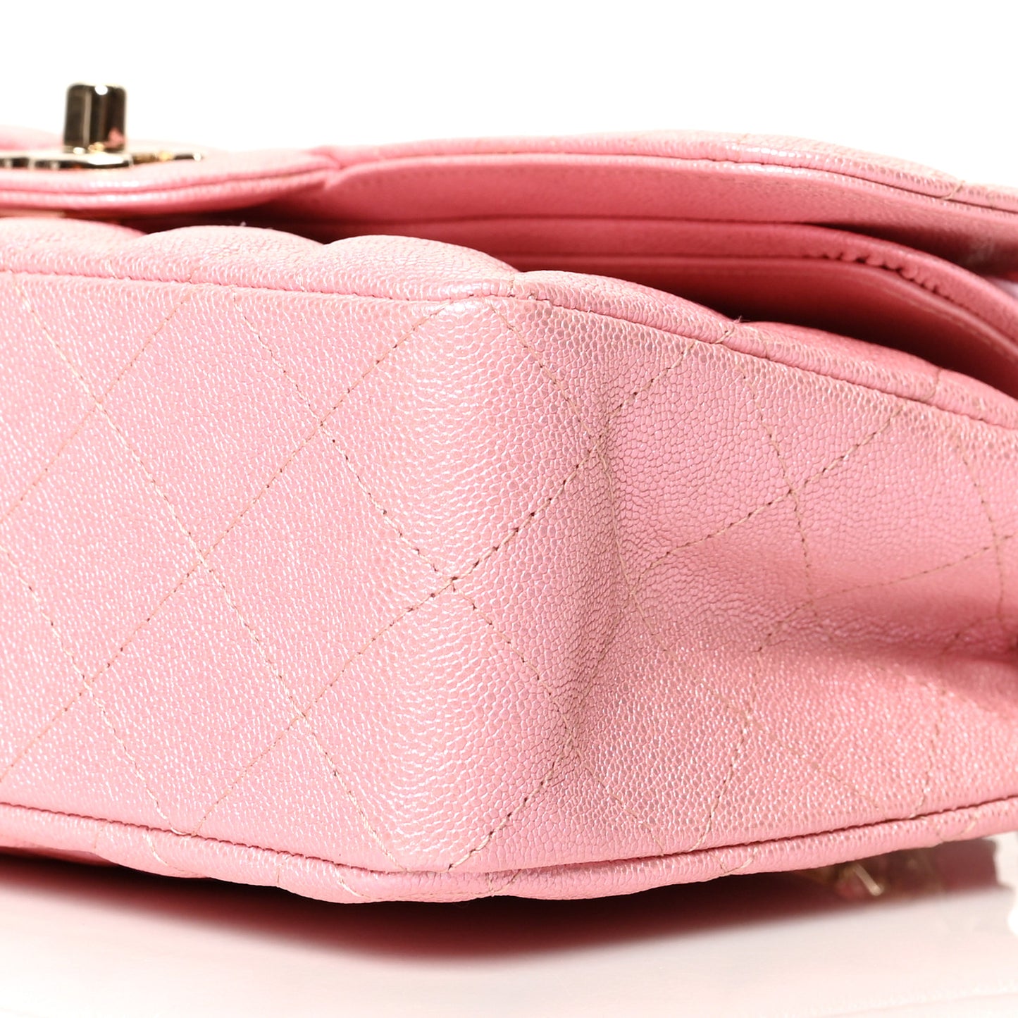 Iridescent Caviar Quilted Small Double Flap Pink