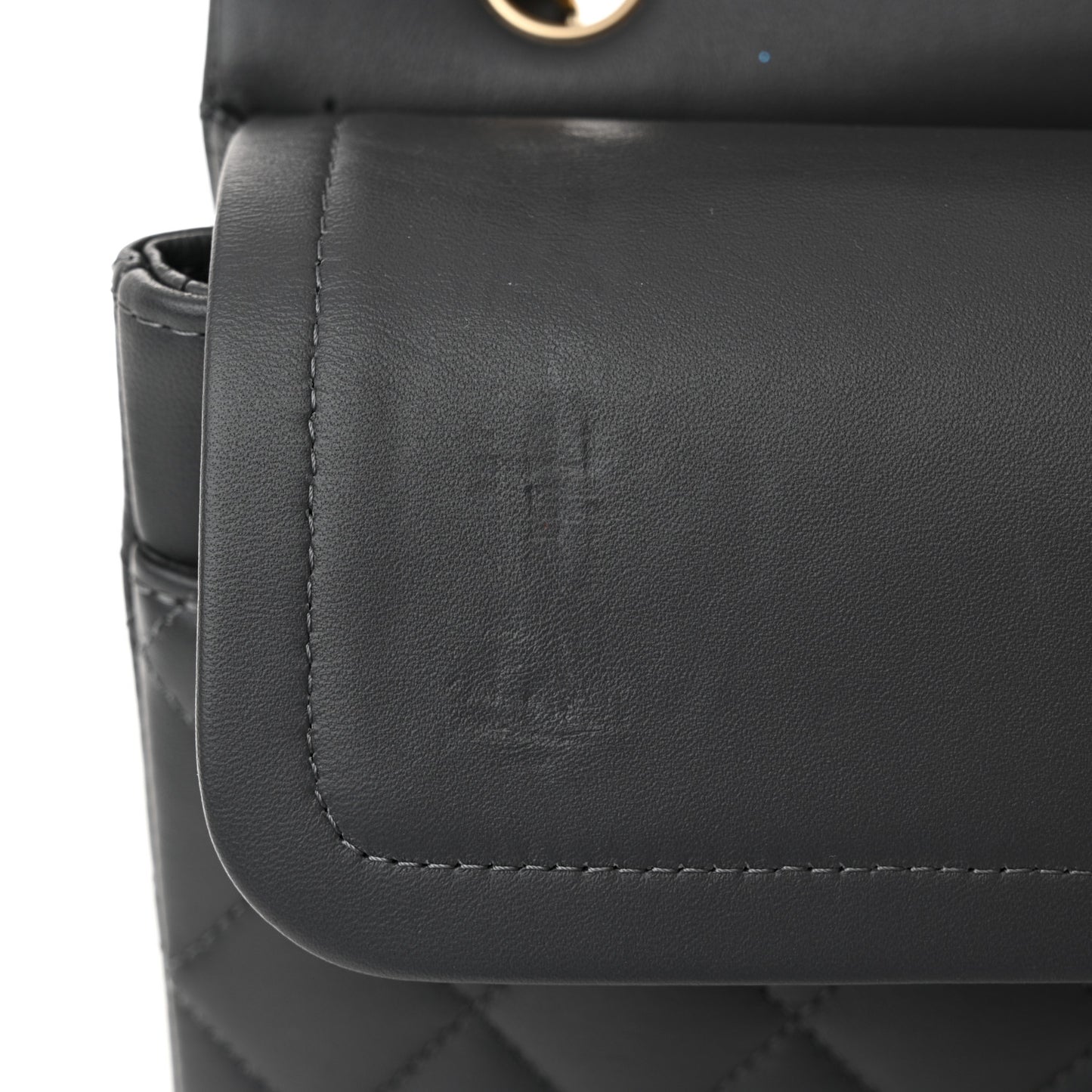 Lambskin Quilted Medium Double Flap Dark Grey