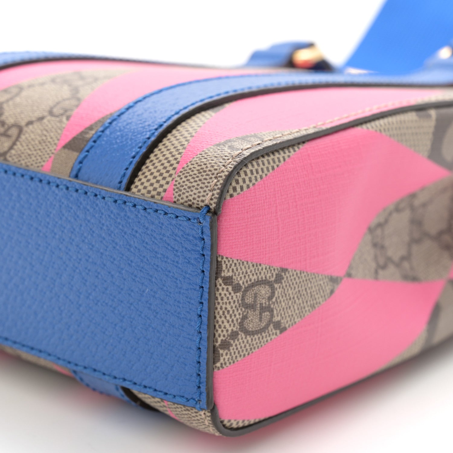 Gucci GG Supreme Monogram Textured Dollar Calfskin Rhombus Mini Tote Bag Beige Ebony Pink Blue 9 of 9