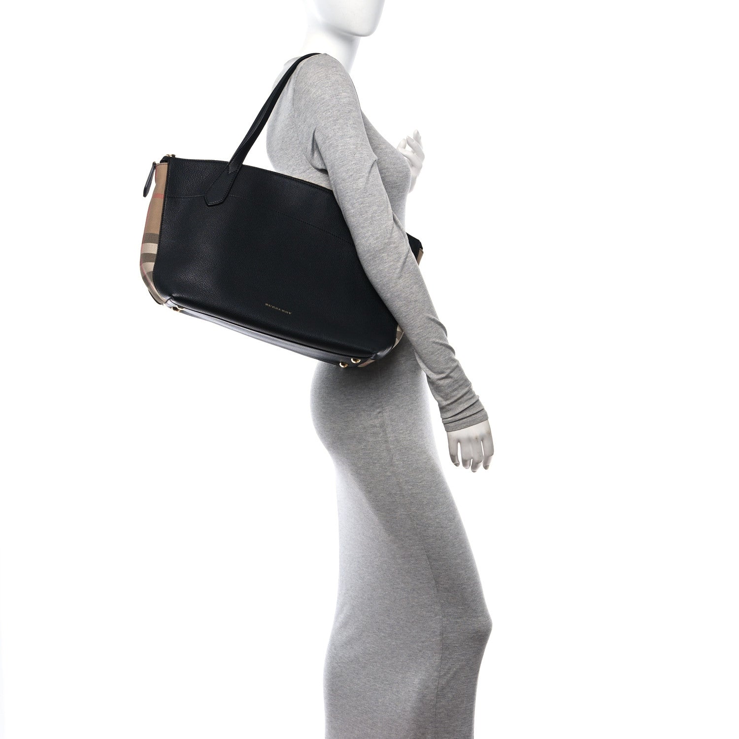 Burberry Derby Calfskin House Check Medium Welburn Tote Black 2 of 9