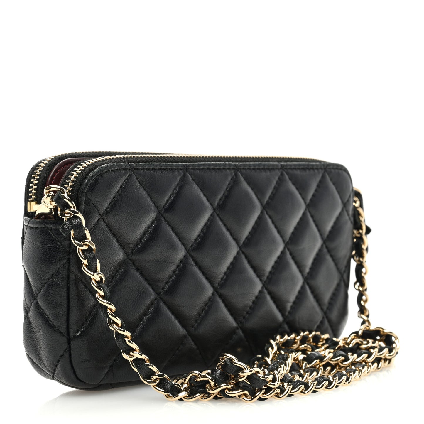 Lambskin Quilted Small Clutch With Chain Black