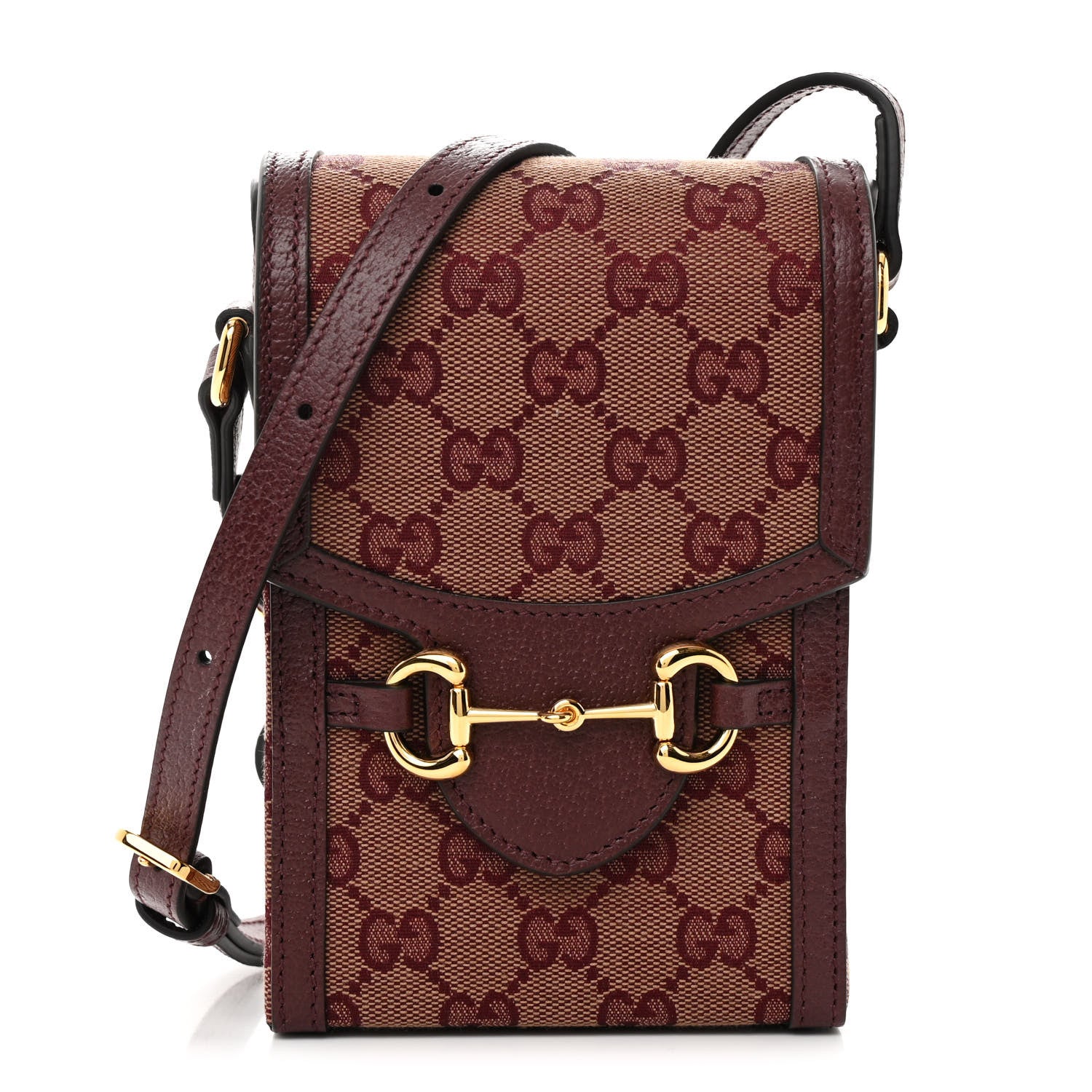 Gucci Monogram Textured Dollar Calfskin Mini Horsebit 1955 Crossbody Bag Sahara Rubino Chardonnay 1 of 11