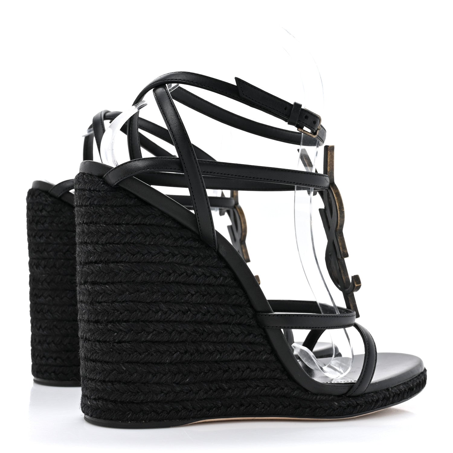 Saint Laurent Calfskin Cassandra Espadrille 105 Wedges 40 Black 4 of 9