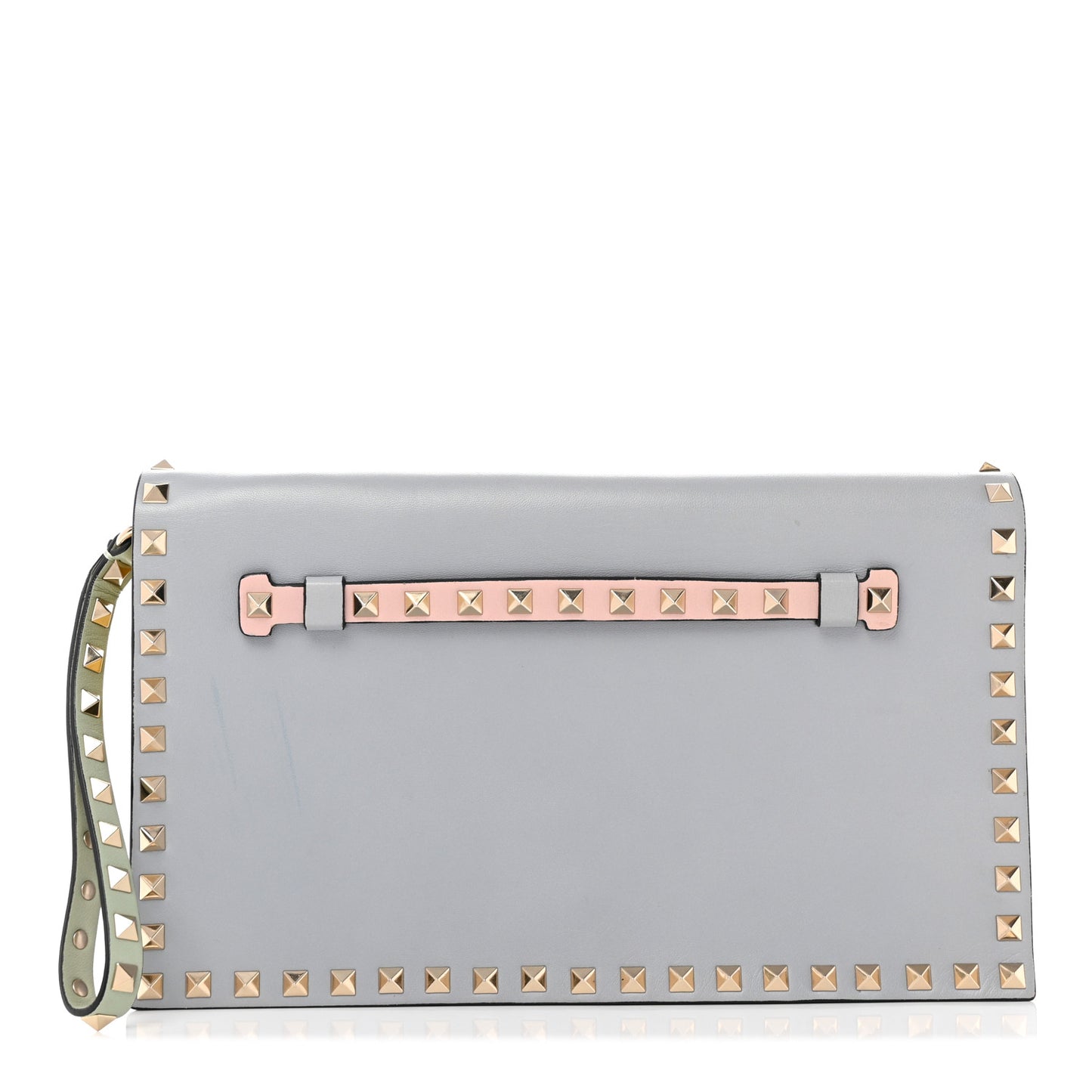 Nappa Watercolor Rockstud Wristlet Clutch Rose Green Yellow Sky