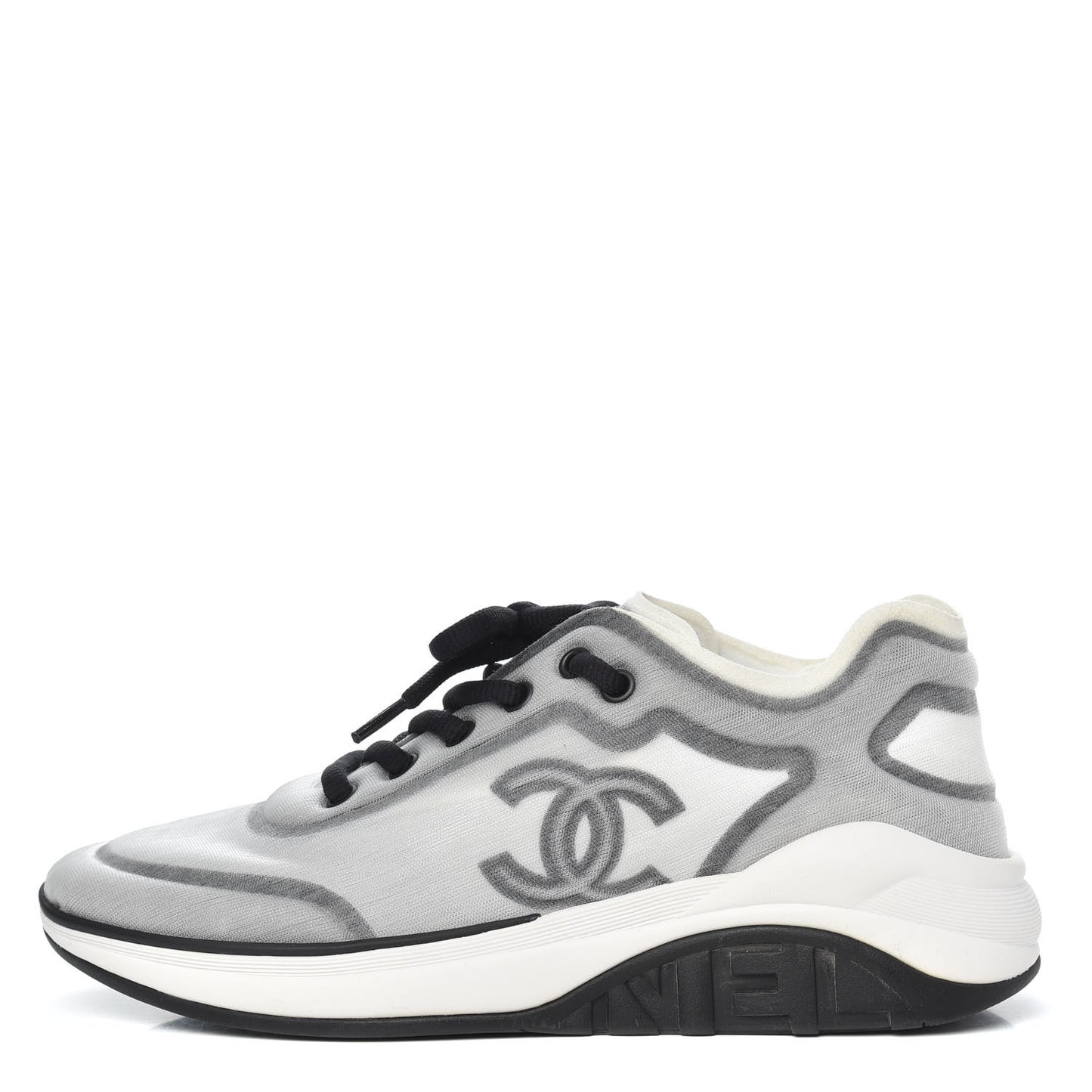 Calfskin Mesh Lycra Womens Logo Sneakers 38.5 White Black