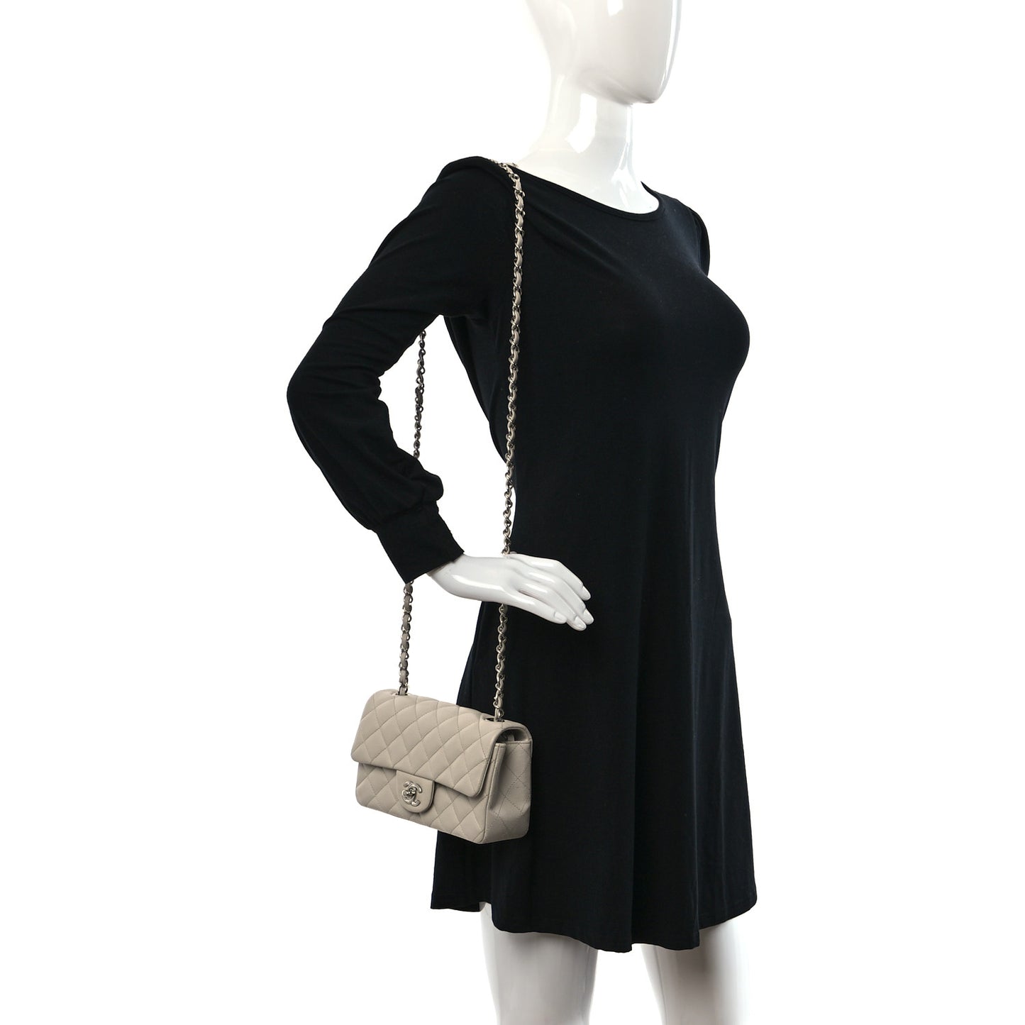 Caviar Quilted Mini Rectangular Flap Ivory