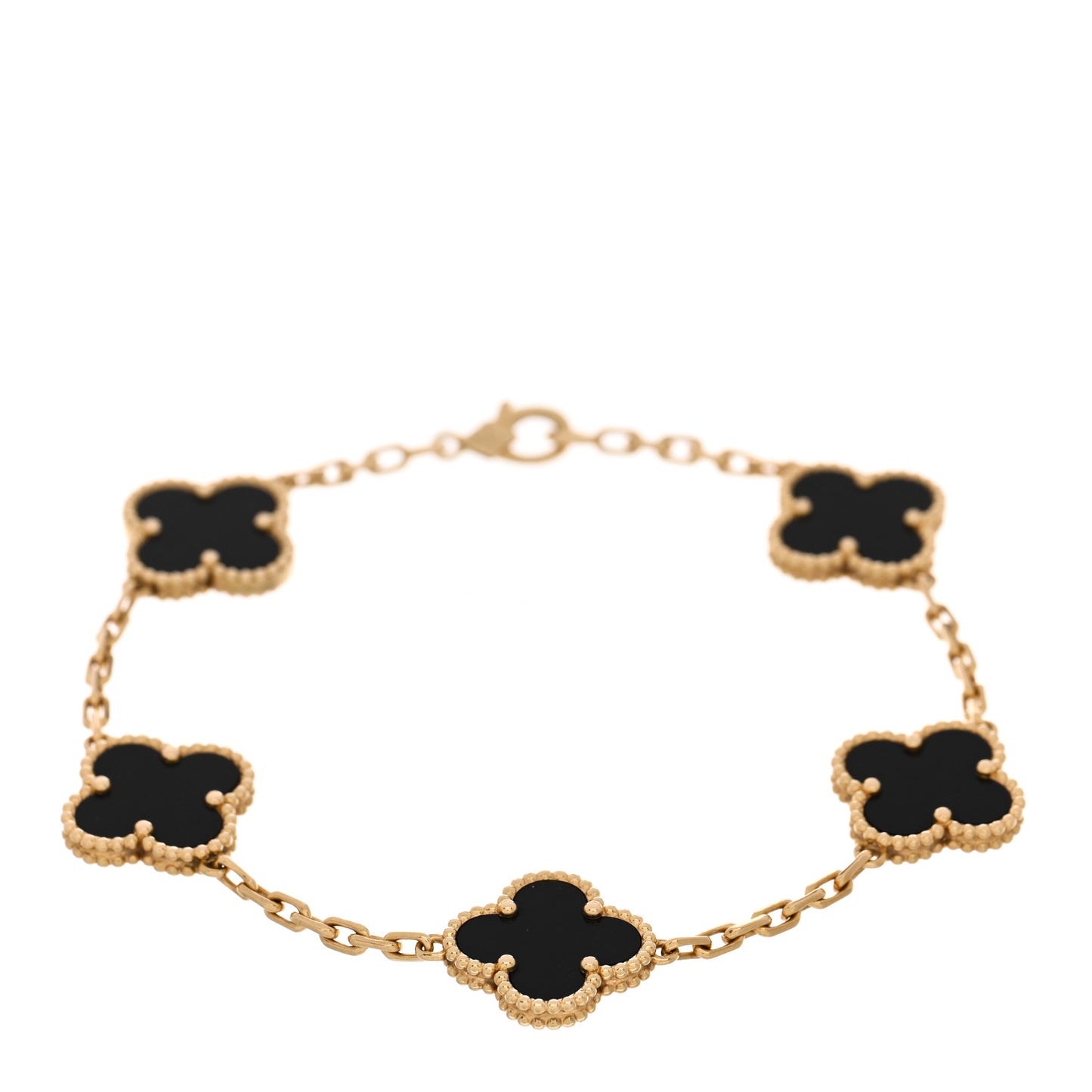 18K Yellow Gold Black Onyx 5 Motifs Vintage Alhambra Bracelet