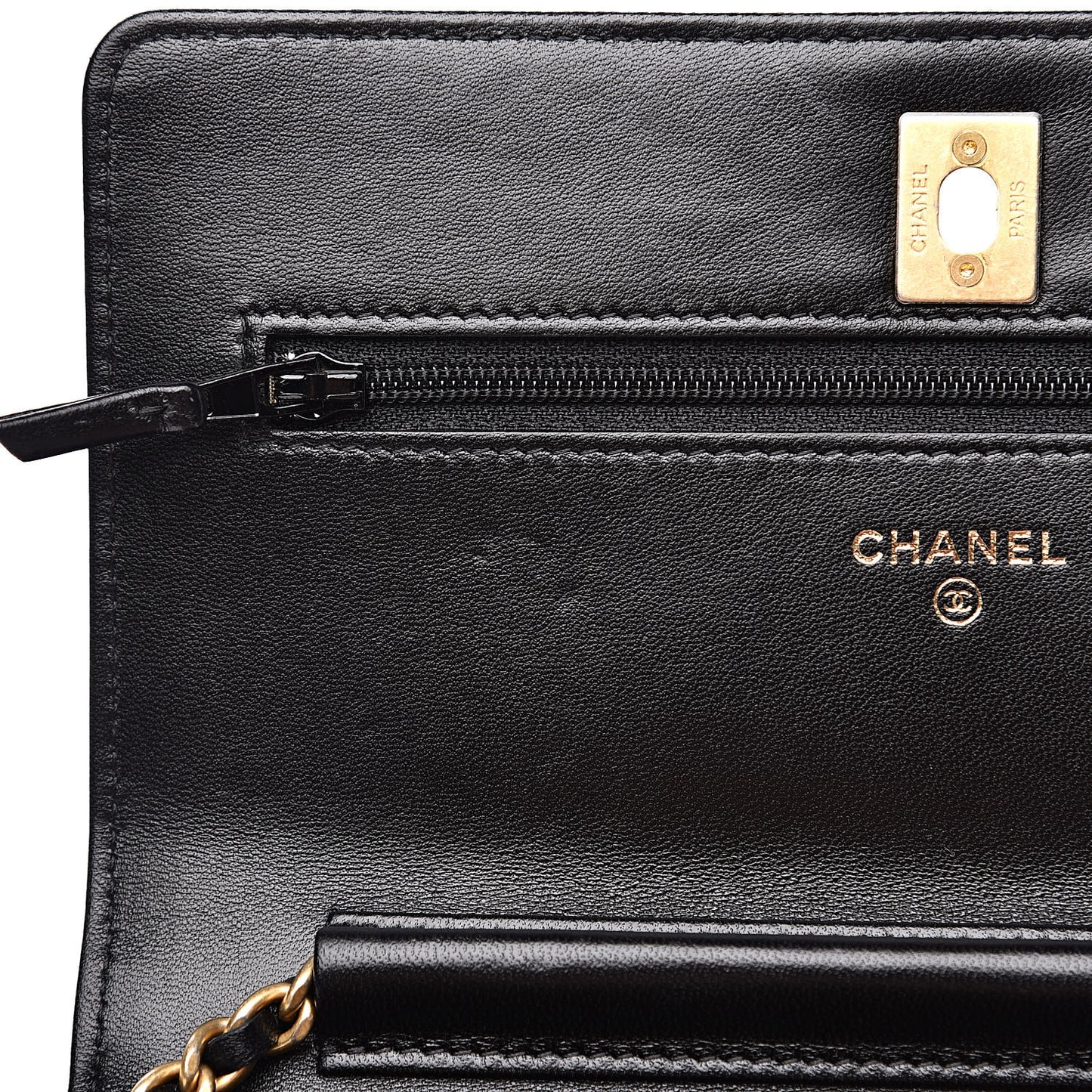 Lambskin Quilted CC Pearl Crush Wallet on Chain WOC Black