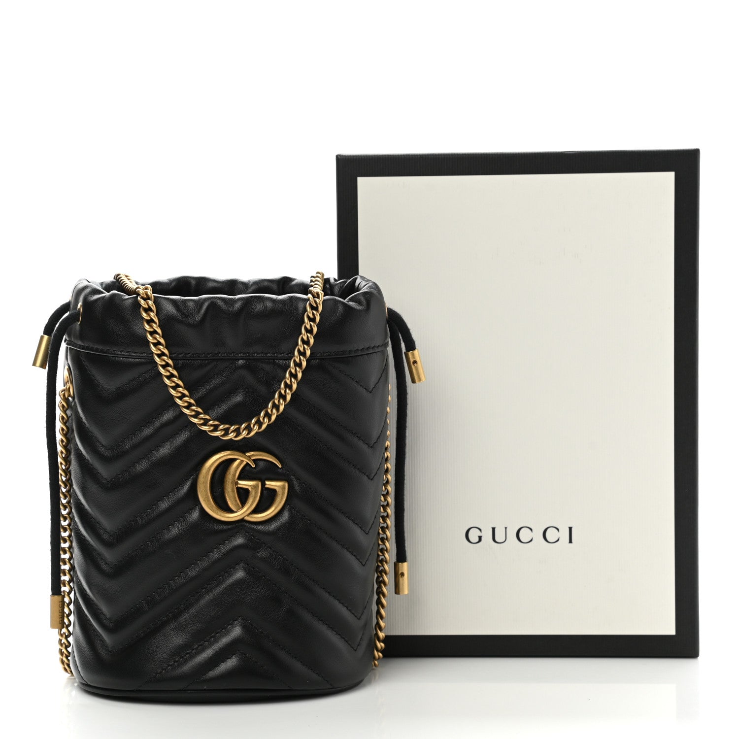 Gucci Calfskin Matelasse Mini GG Marmont 2.0 Bucket Bag Black 11 of 11