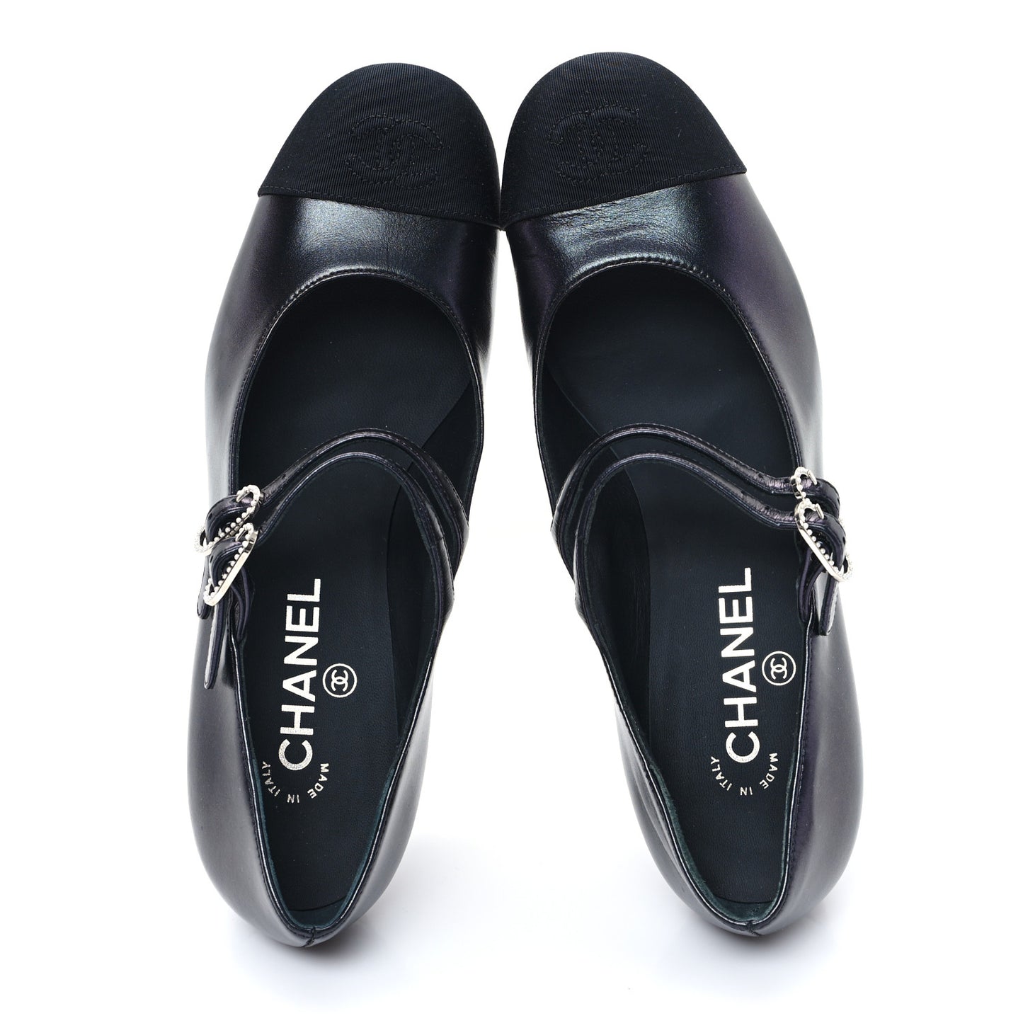 Iridescent Lambskin Grosgrain Pearl Mary Jane Pumps 38 Black