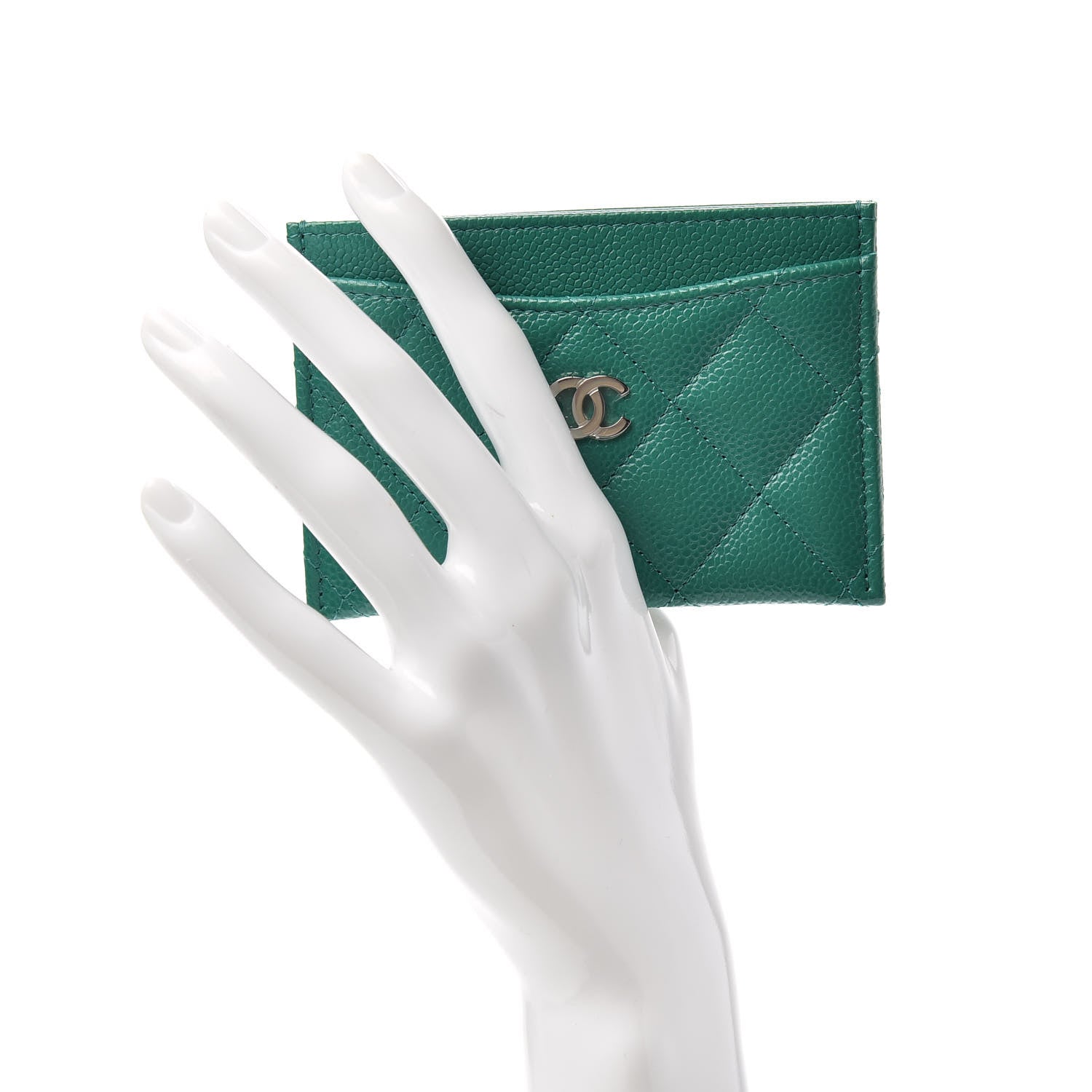 Chanel Caviar Quilted Card Holder Green 2 of 8