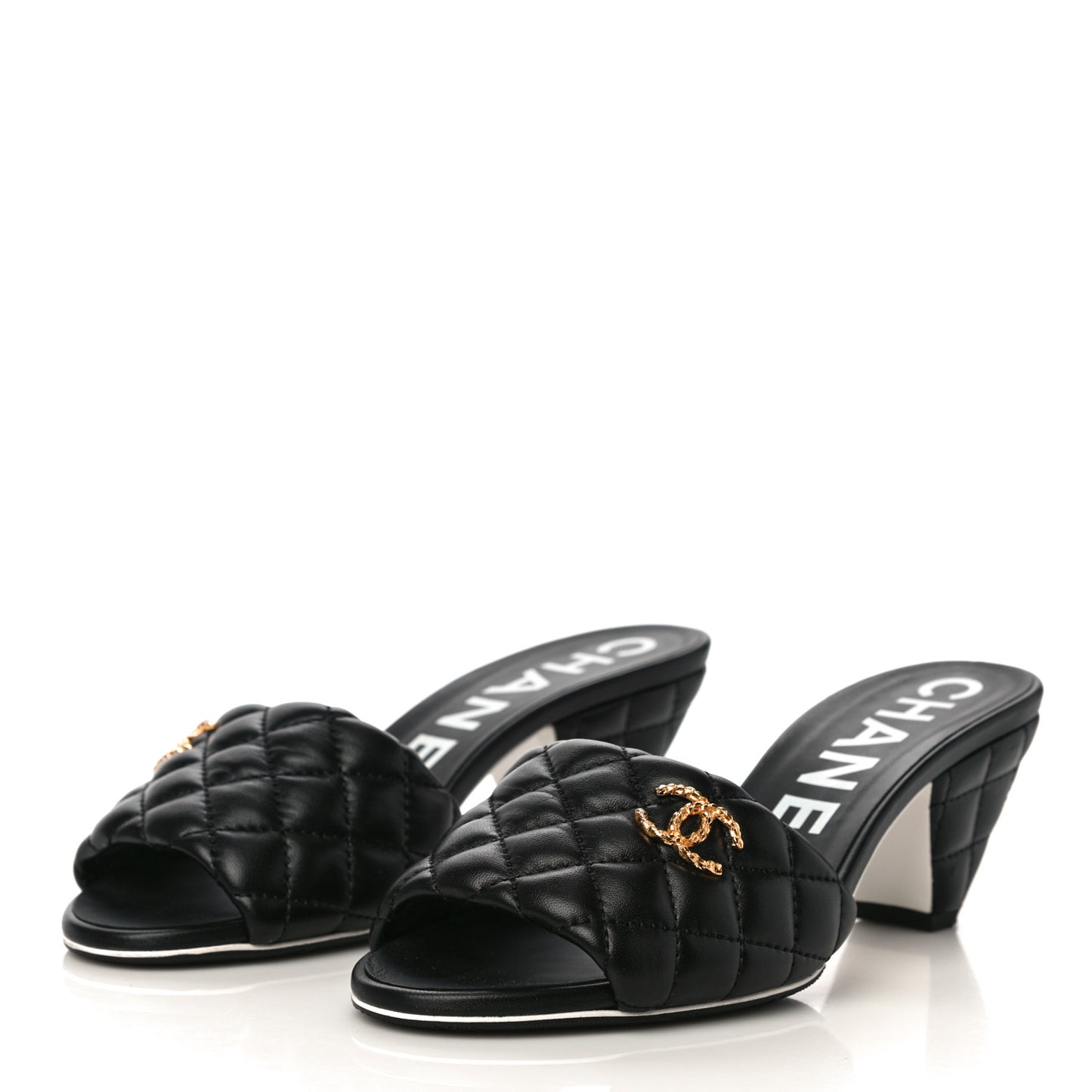 Lambskin Quilted Textured CC Mules 37 Black