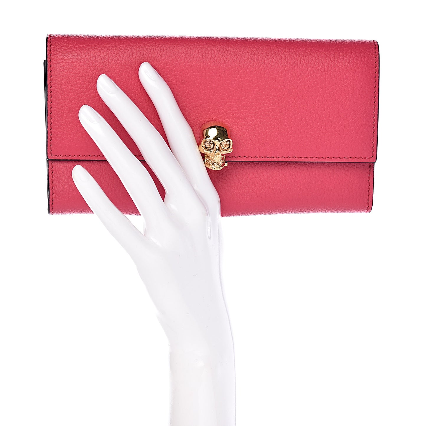 Calfskin Skull Continental Wallet Fuchsia