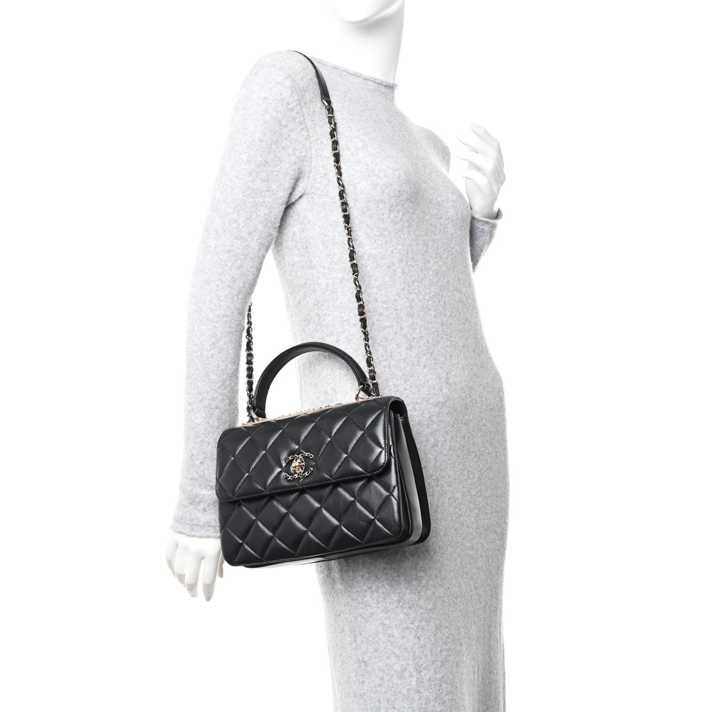 Lambskin Quilted Small Trendy CC Chain Dual Handle Flap Bag Black