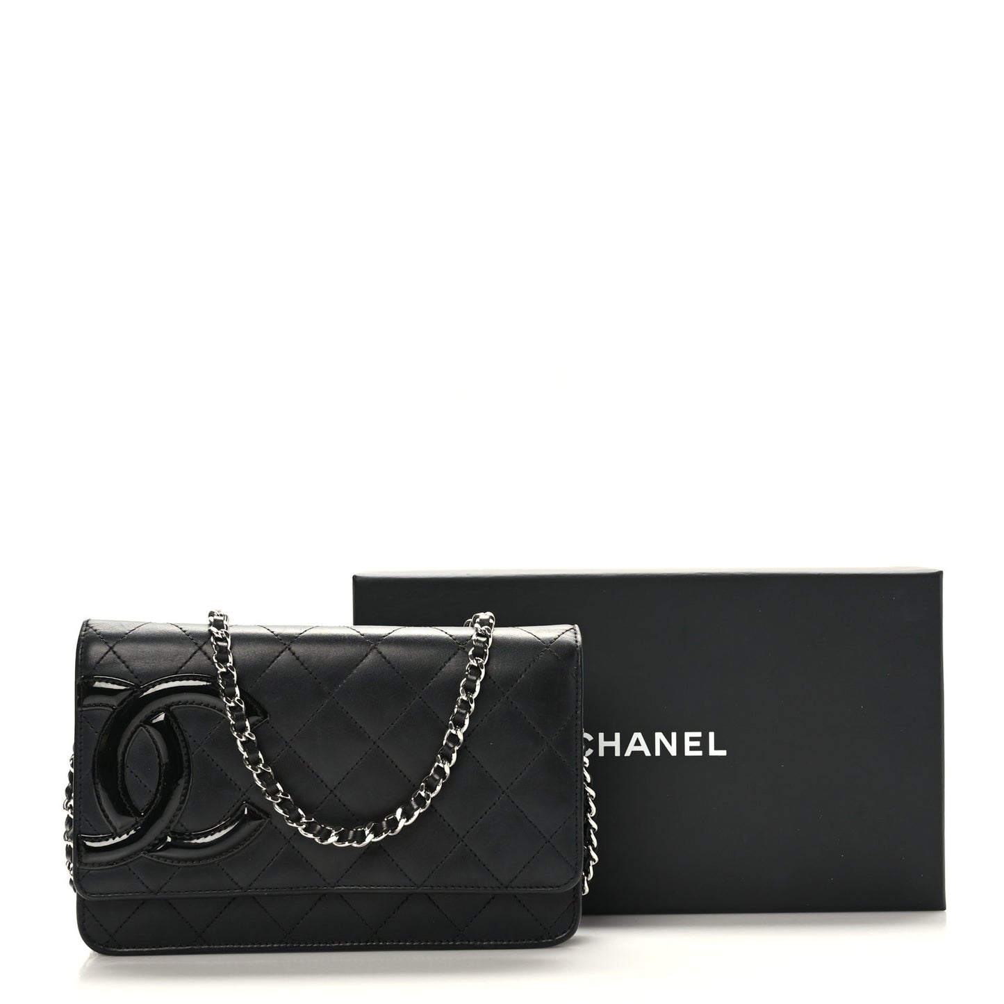 Calfskin Quilted Cambon Wallet on Chain WOC Black