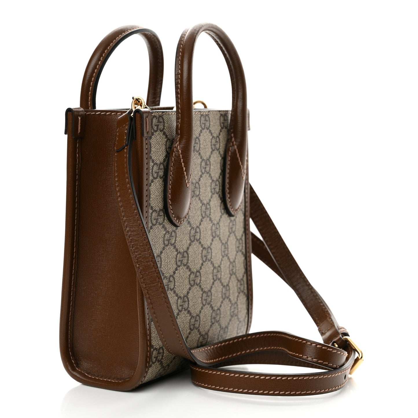 GG Supreme Monogram Azalea Calfskin Mini Retro Interlocking G Tote Bag Beige Ebony Brown Sugar