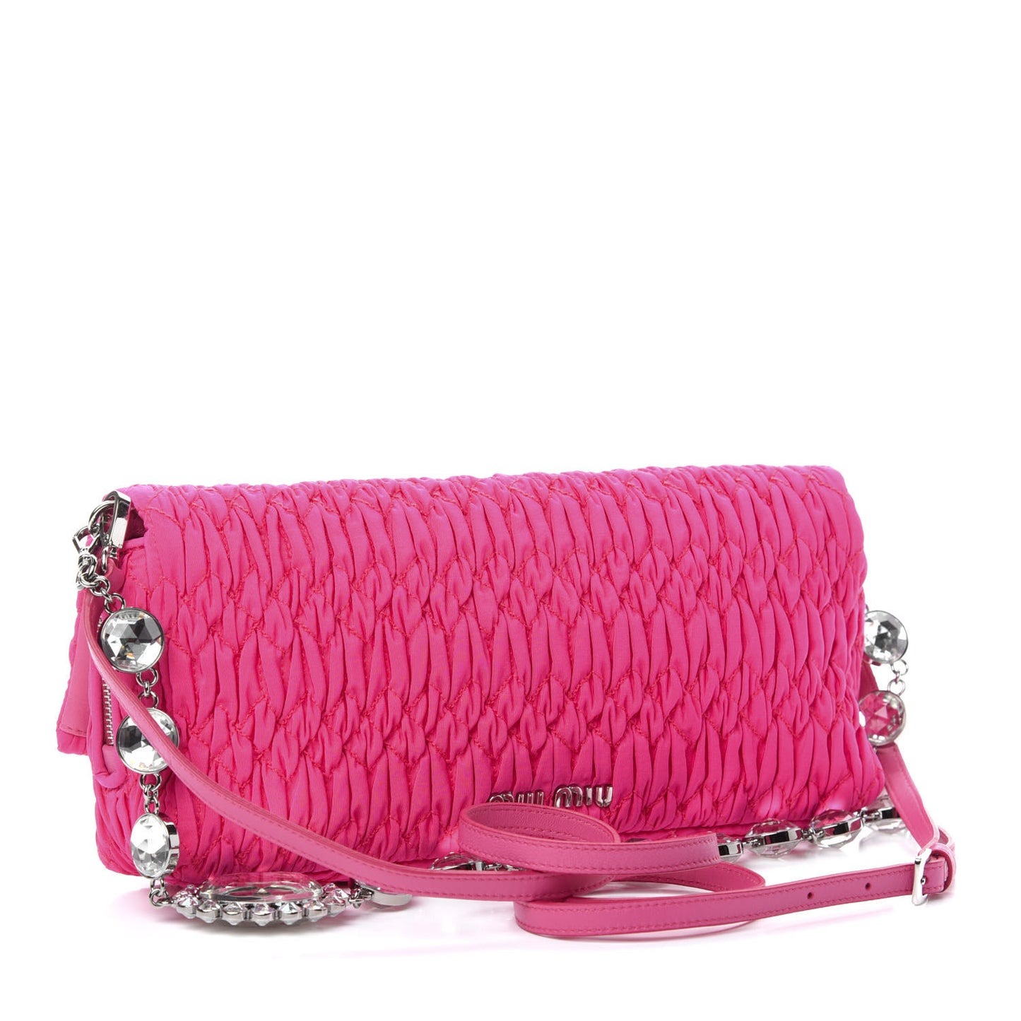 Faille Matelasse Crystal Flap Clutch Pink