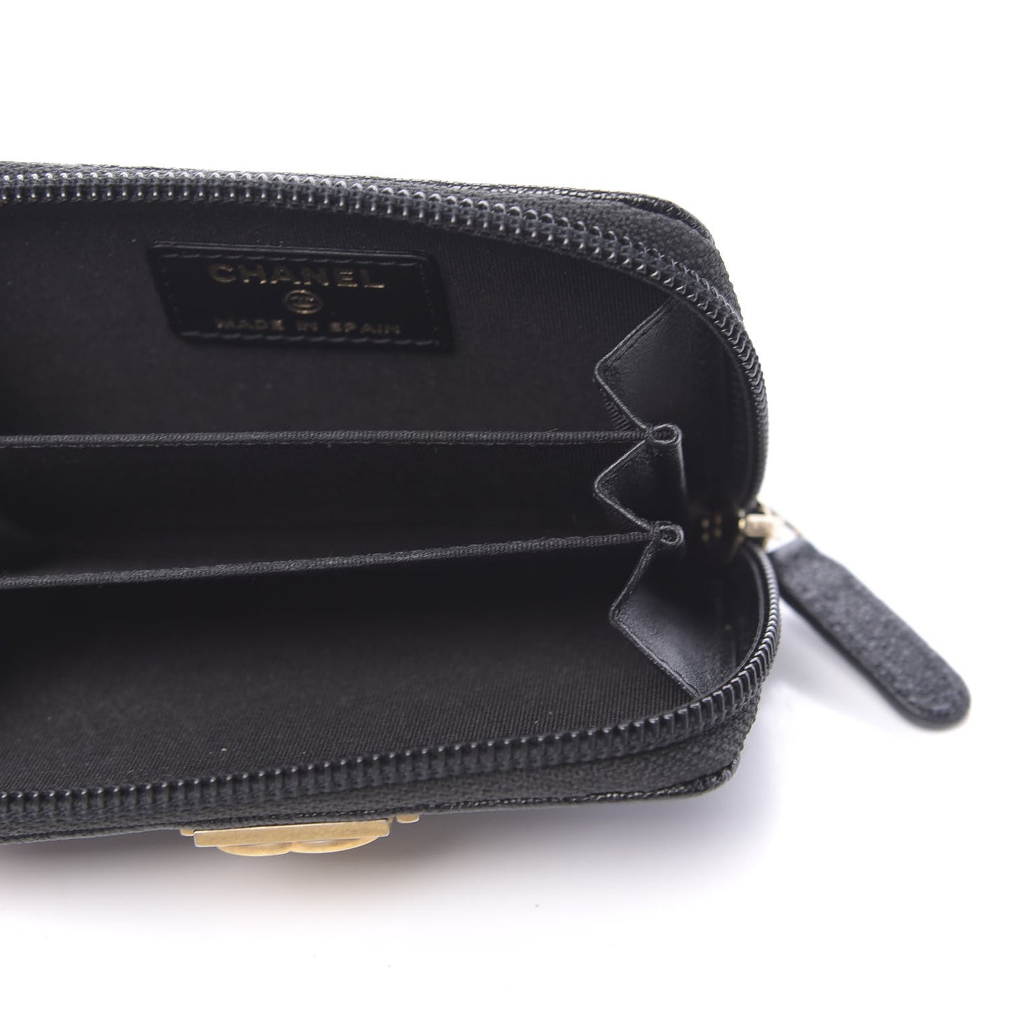Caviar Quilted Boy Zip Around Coin Purse Wallet Black