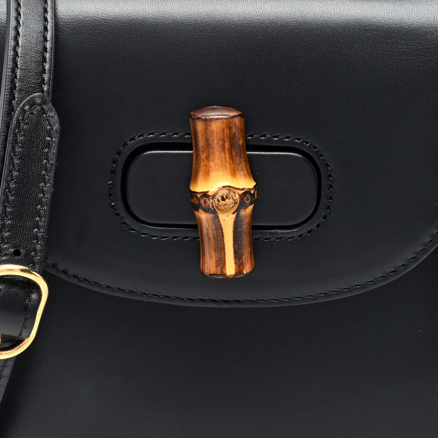 Calfskin Mini Bamboo Top Handle 3 Way Shoulder Bag Black