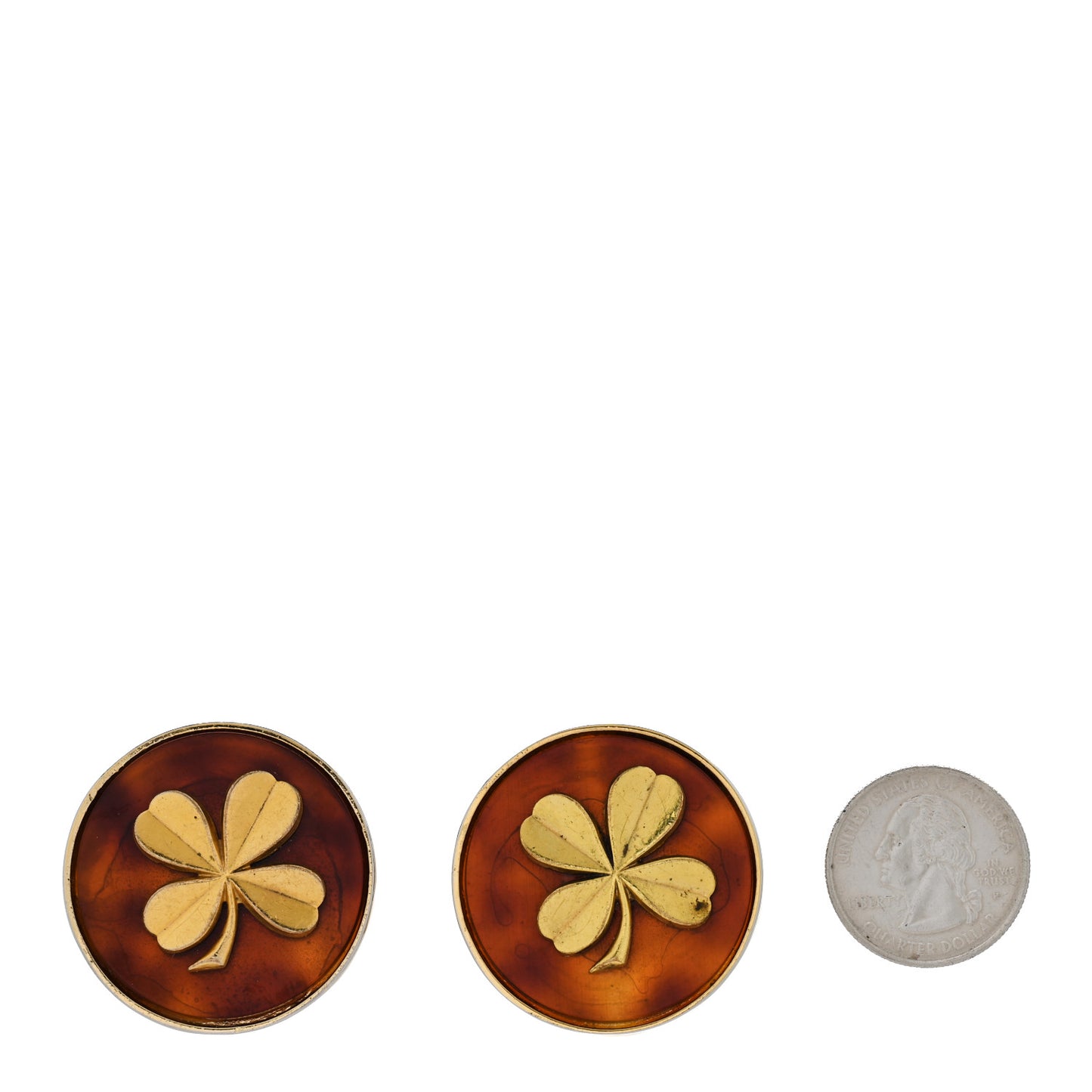 Resin CC Clover Clip On Earrings Brown Gold