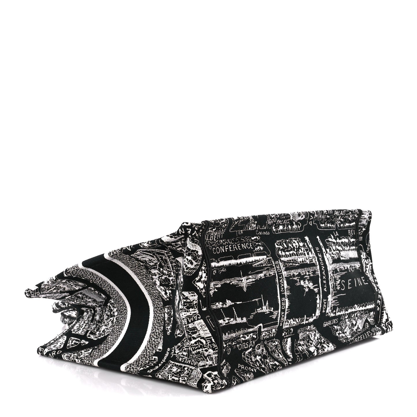 Canvas Embroidered Medium Plan De Paris Book Tote Black White