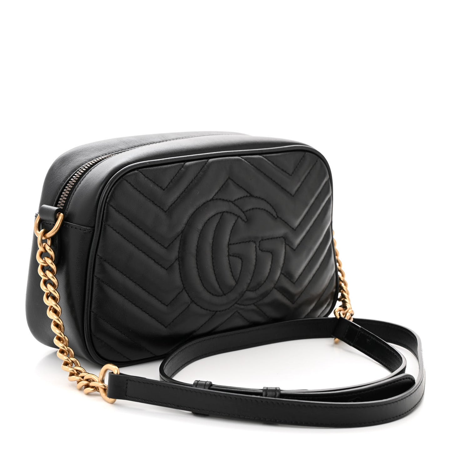 Calfskin Matelasse Small GG Marmont Chain Shoulder Bag Black