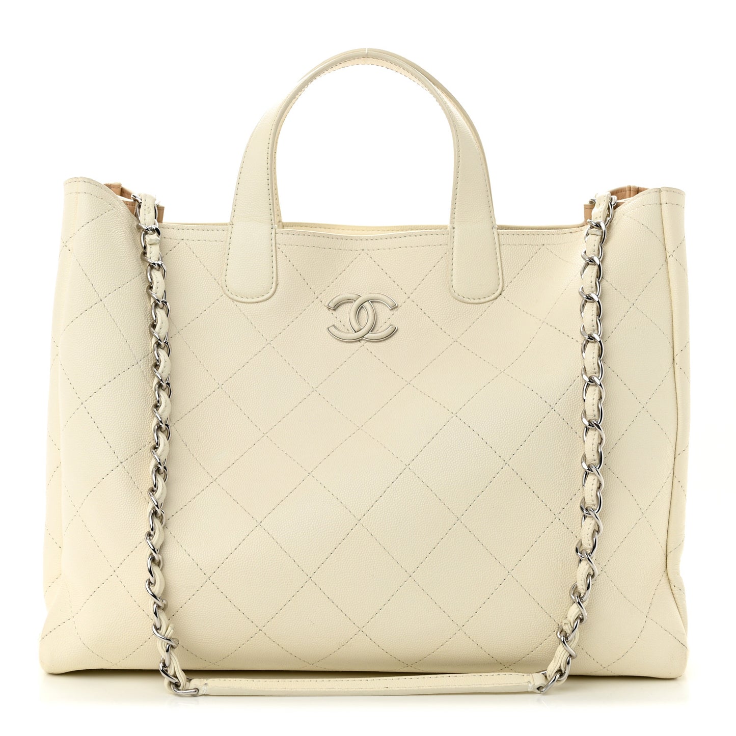 Caviar Stitched Large Shopping Tote White