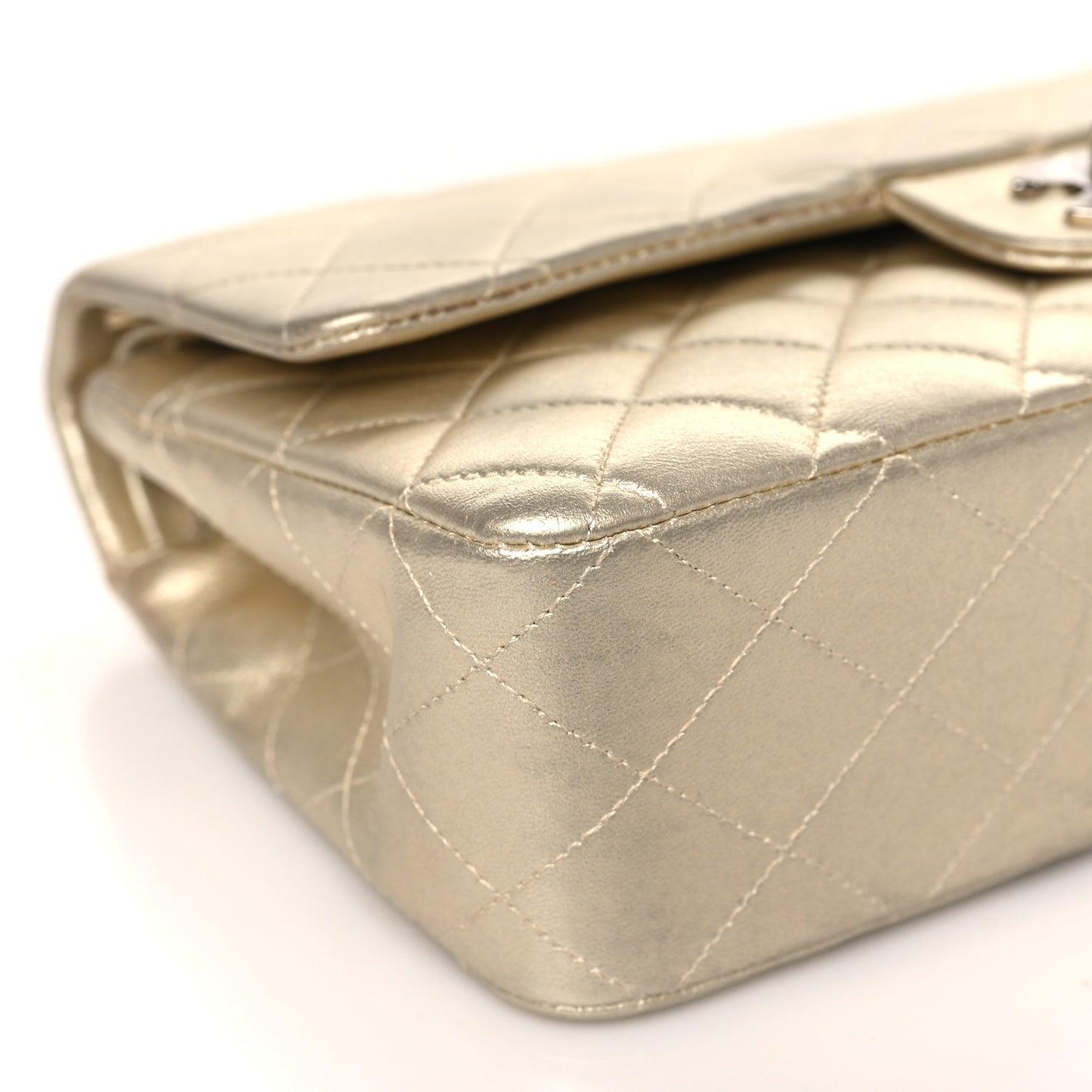 Metallic Lambskin Quilted Medium Double Flap Gold