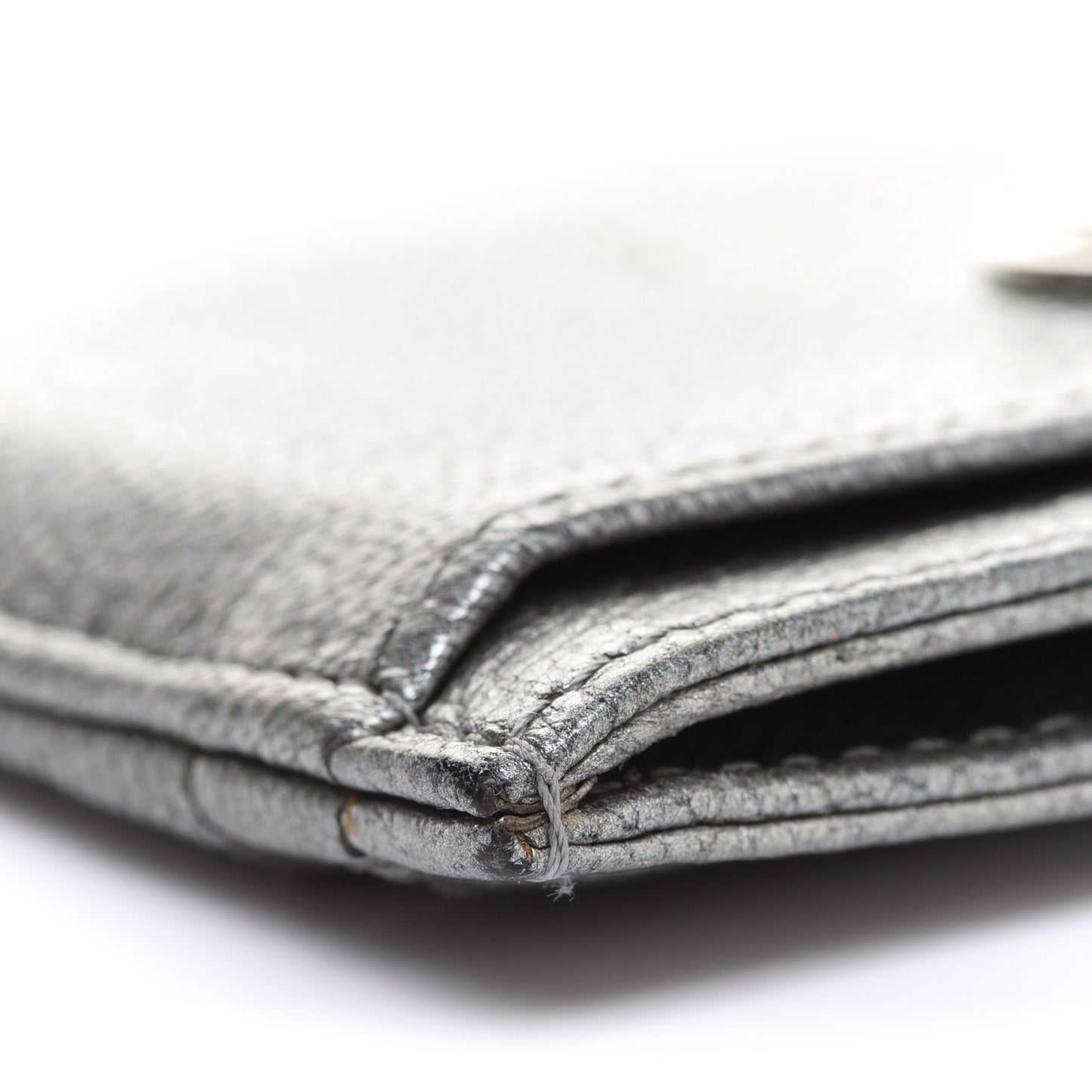 Metallic Goatskin CC Button Card Holder Silver