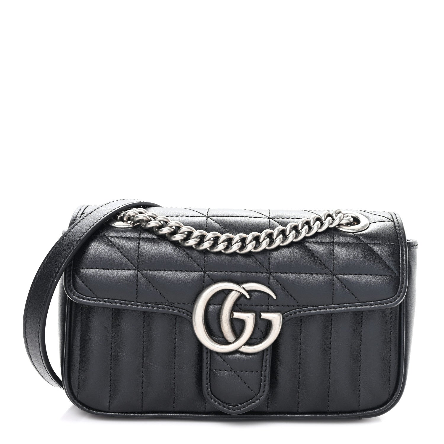 Gucci Calfskin Matelasse Aria Mini GG Marmont Shoulder Bag Black