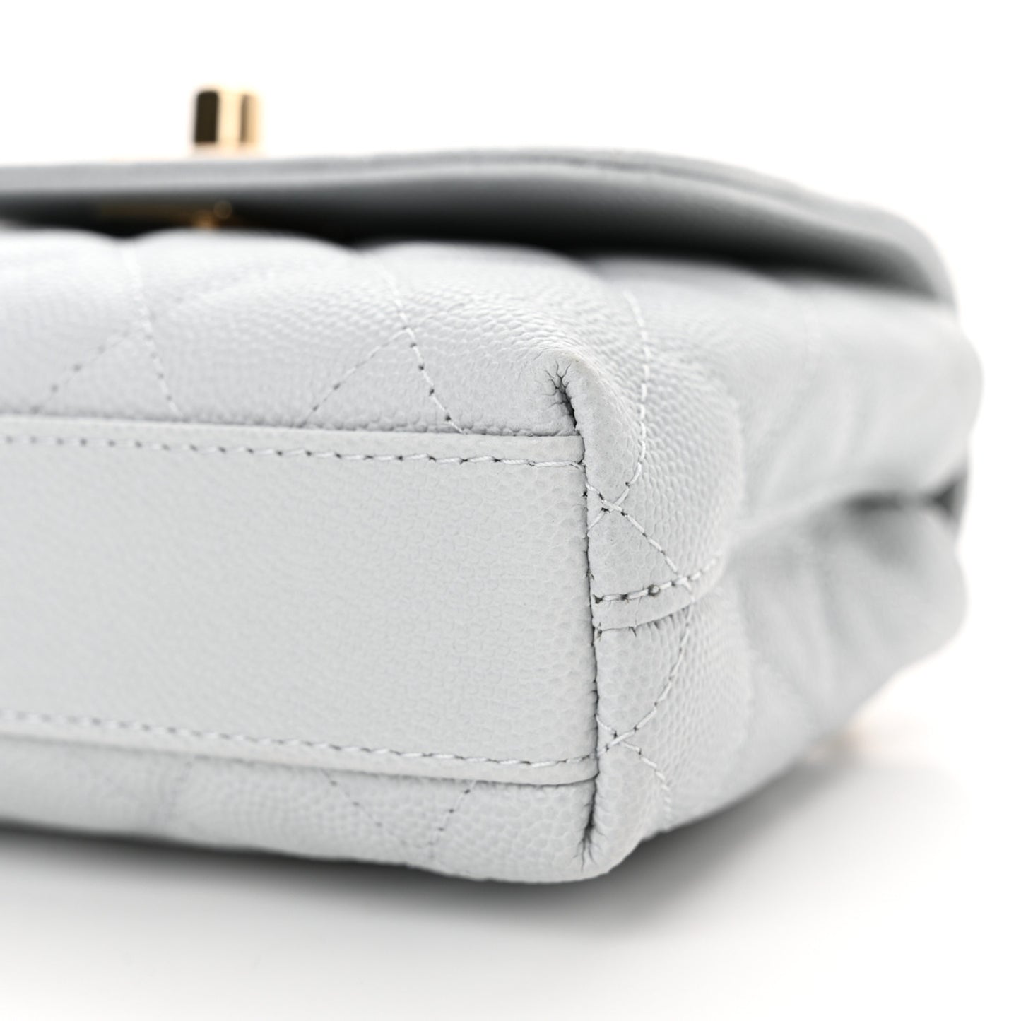 Caviar Quilted Coco Handle Clutch With Chain Light Blue