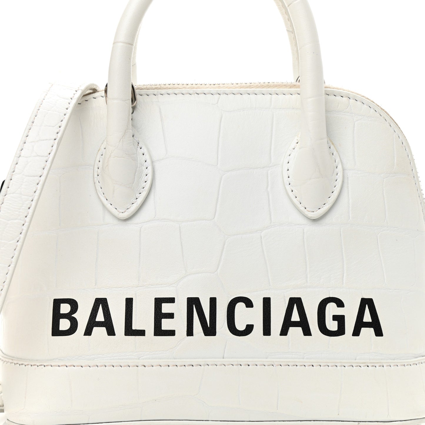 Calfskin Crocodile Embossed XXS Ville Top Handle Bag White Black