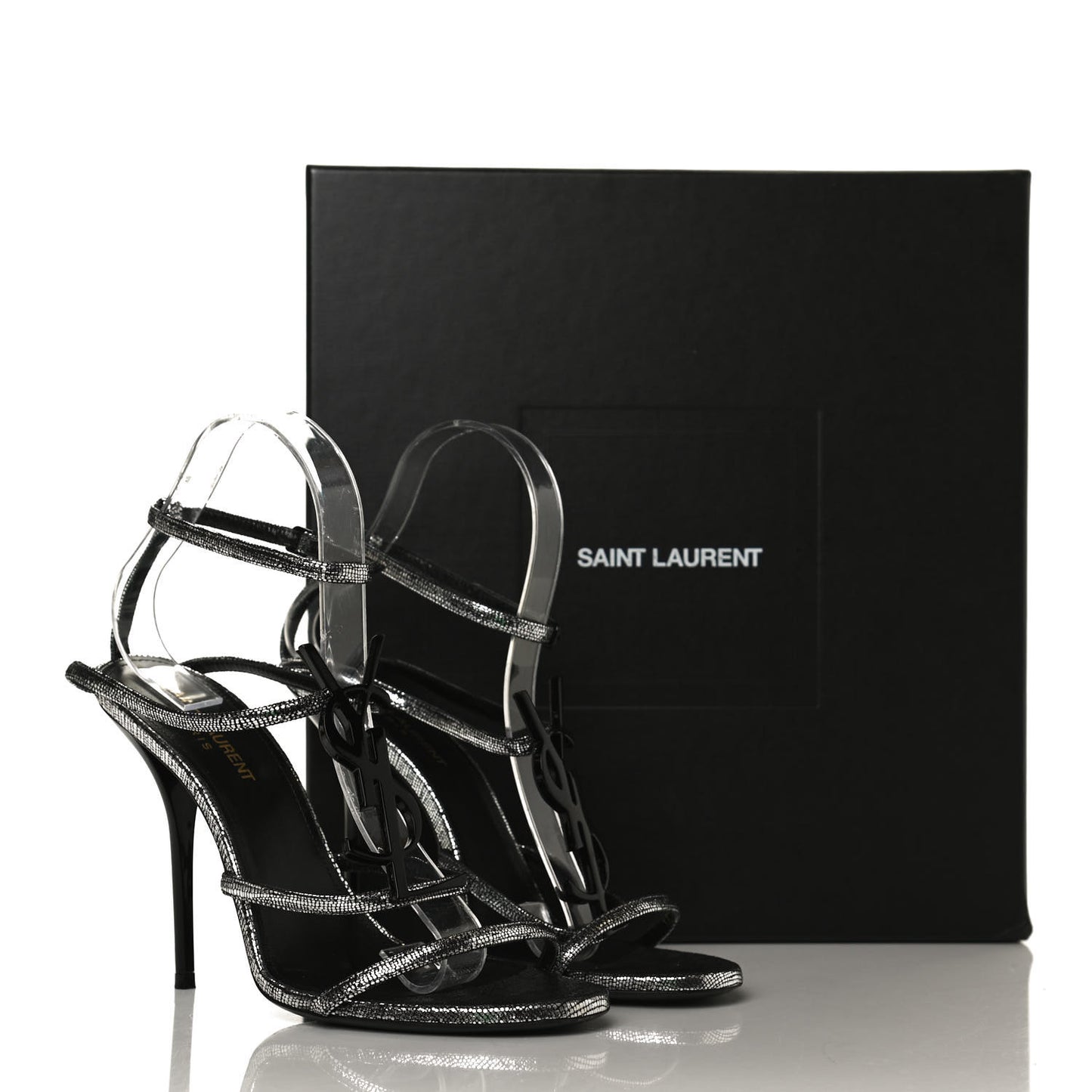 Metallic Calfskin Cassandra 110 Ankle Strap Sandals 38.5 Argento