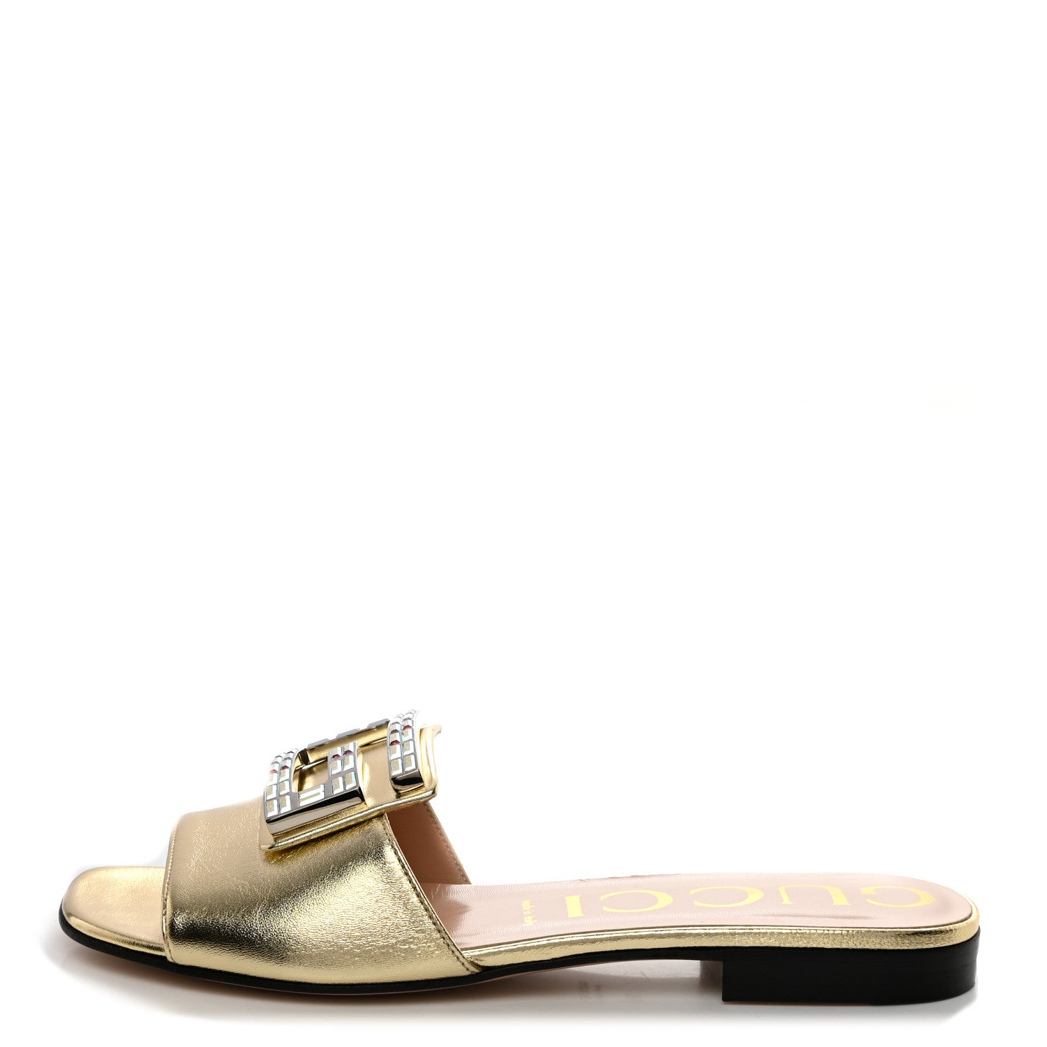 Gucci Metallic Nappa Crystal Square G Madelyn Slide Sandals 38 Gold 1 of 9
