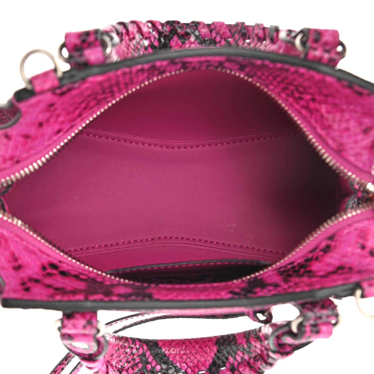 Balenciaga Calfskin Python Effect Neo Classic Silver Hardware Mini City Fuchsia Black 5 of 10